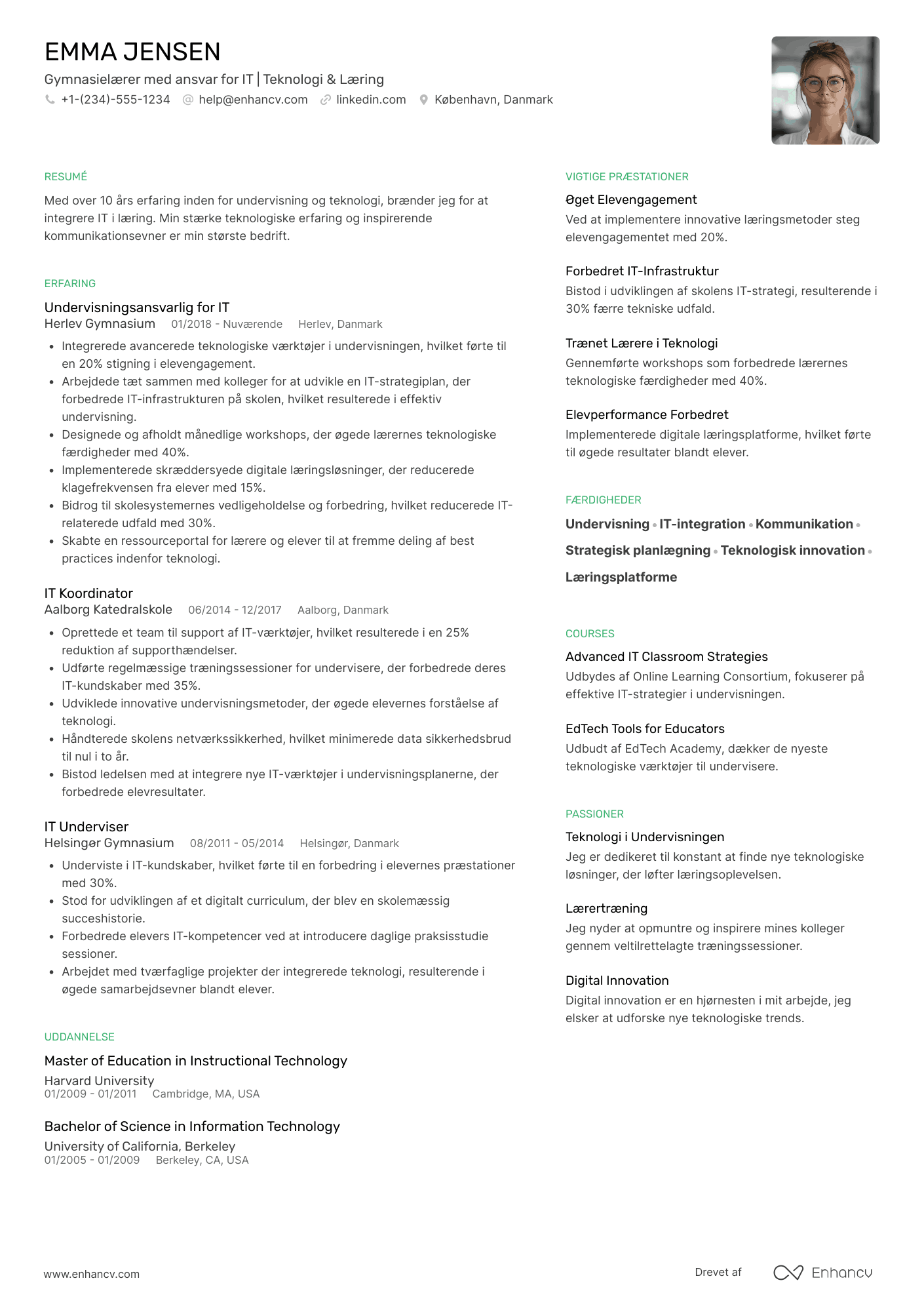 CV til Gymnasielærer med ansvar for IT Resume Example