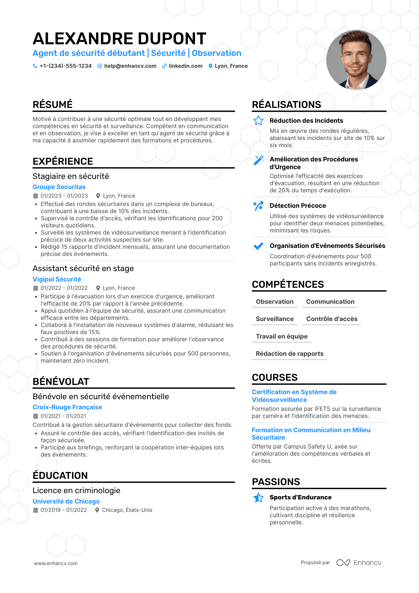 Exemple de CV d’agent de sécurité débutant Resume Example