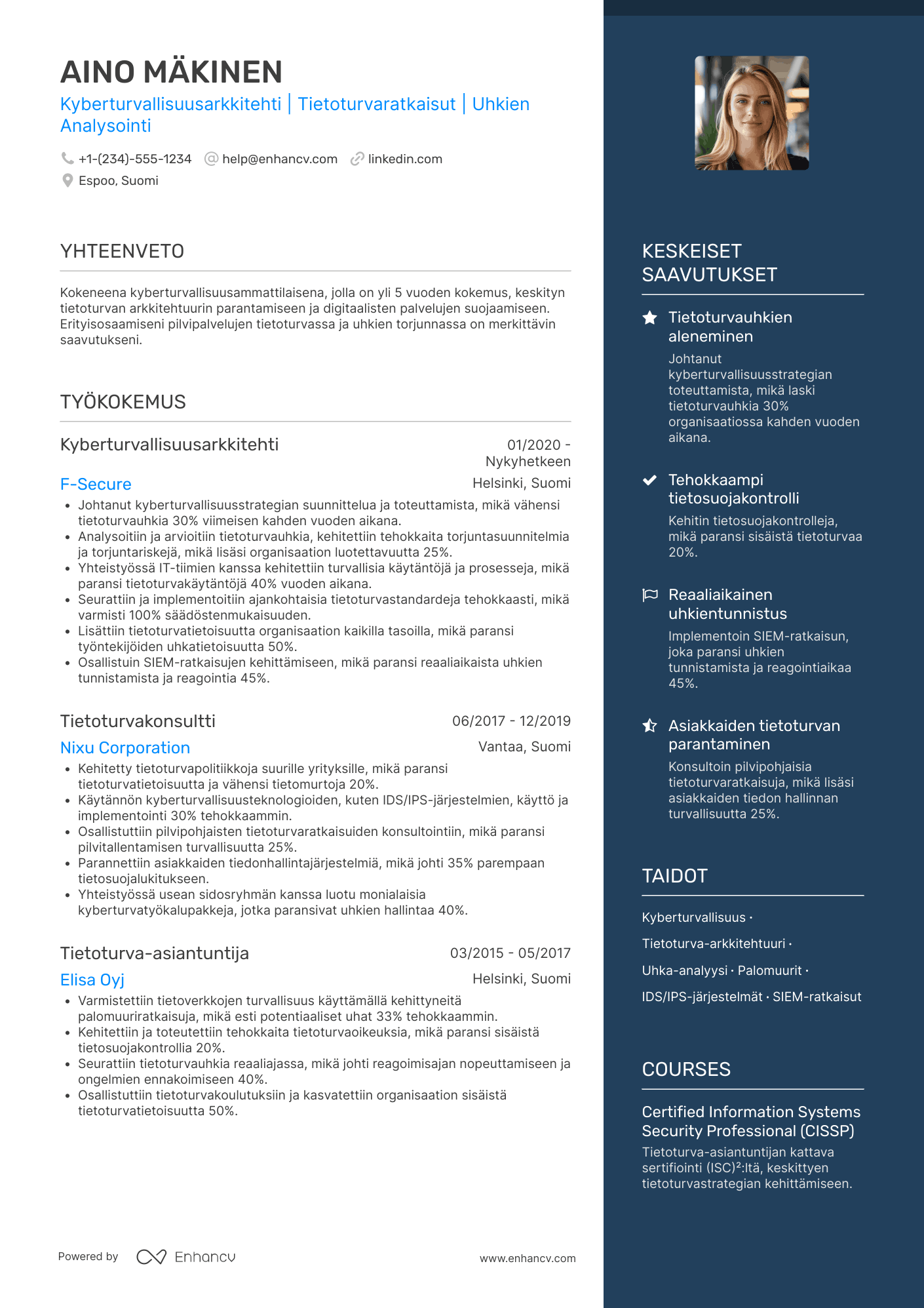 Ansioluettelo Kyberturvallisuusarkkitehti Resume Example