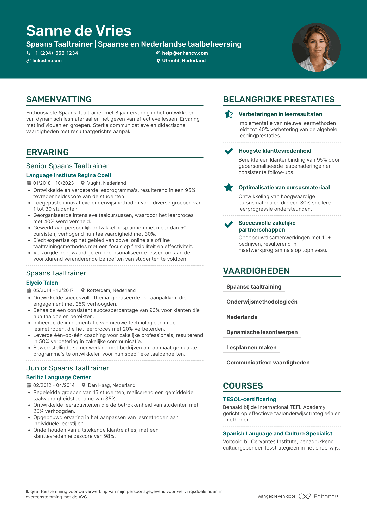 CV voor Spaans Taaltrainer Resume Example