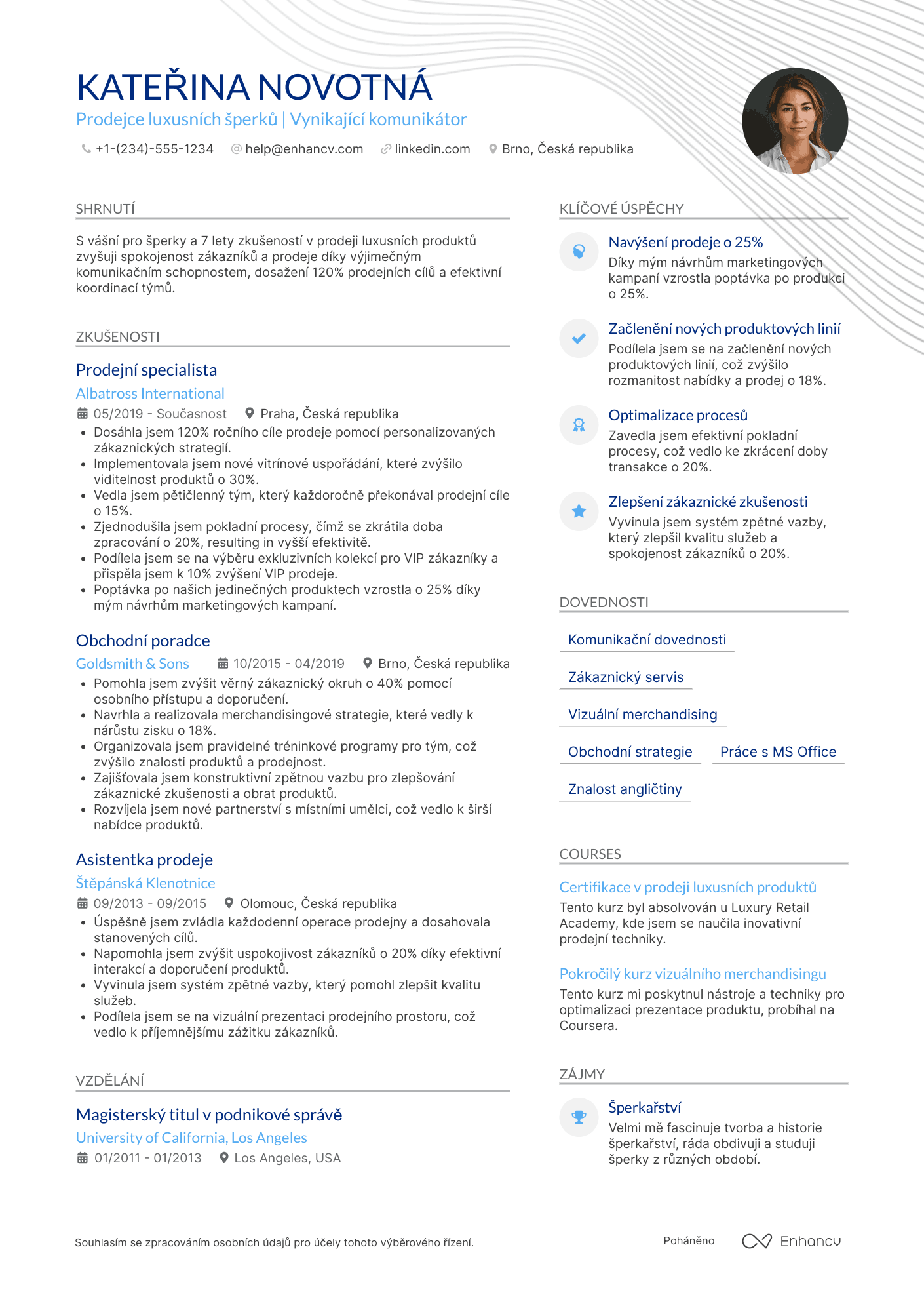 Životopis pro Prodavač v klenotnictví Resume Example