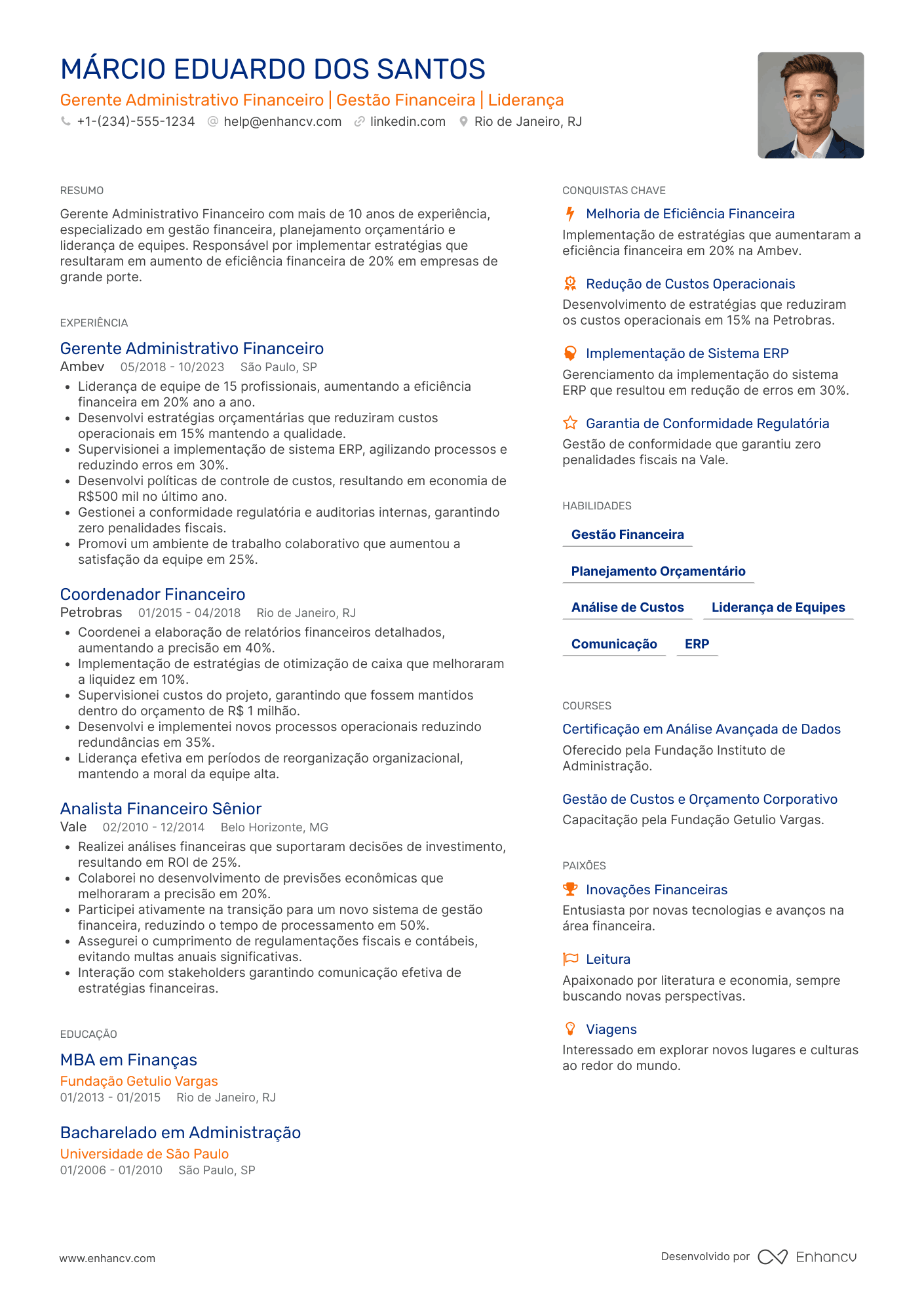 Gerente administrativo financeiro Resume Example