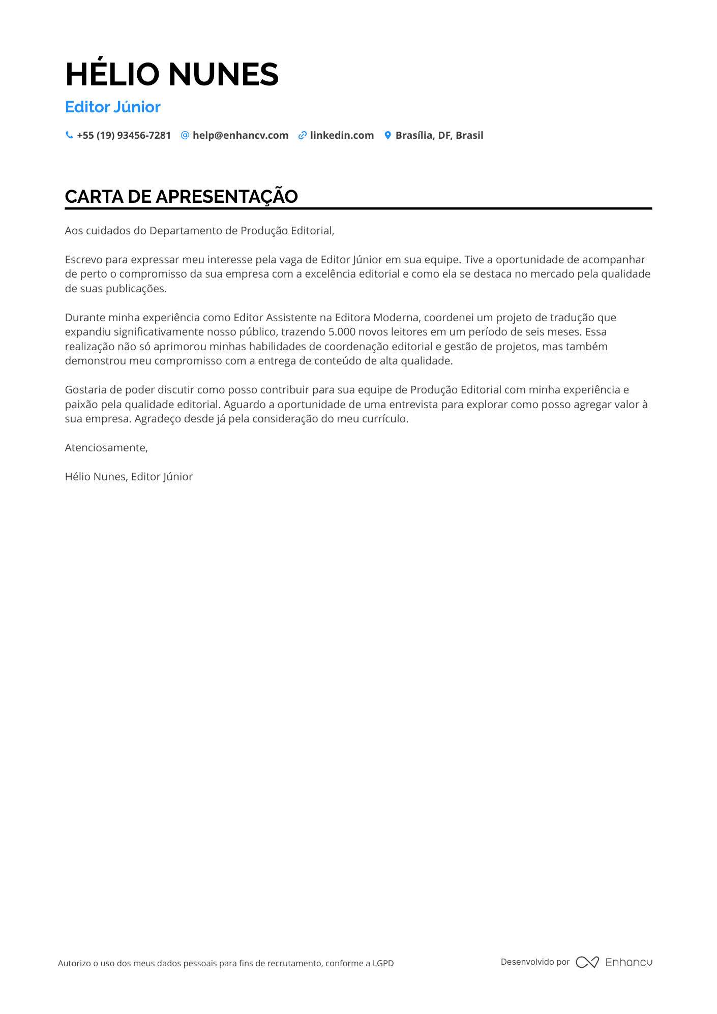 Editor Júnior Resume Example