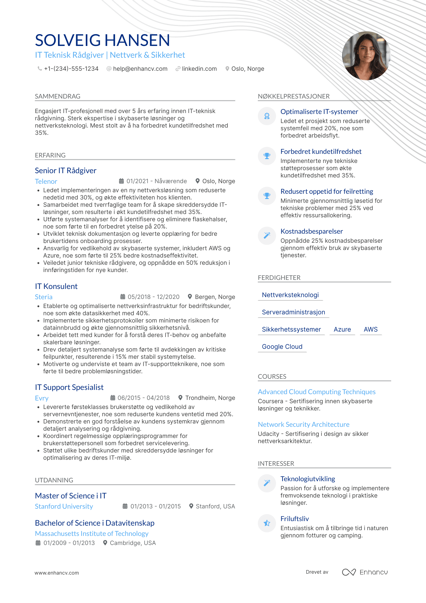 CV for IT Teknisk rådgiver Resume Example