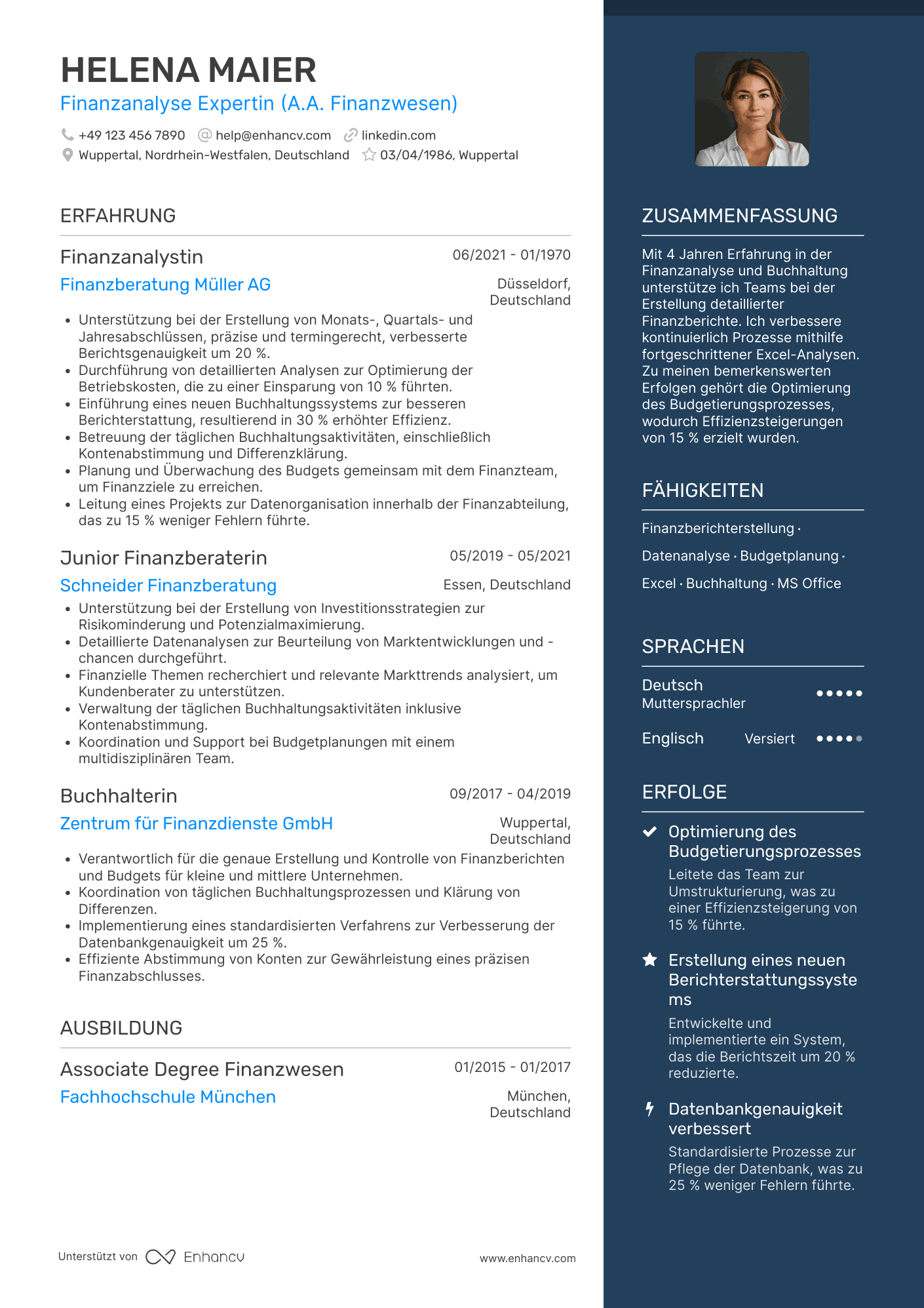 Lebenslauf als Finanzwesen Assistent Resume Example