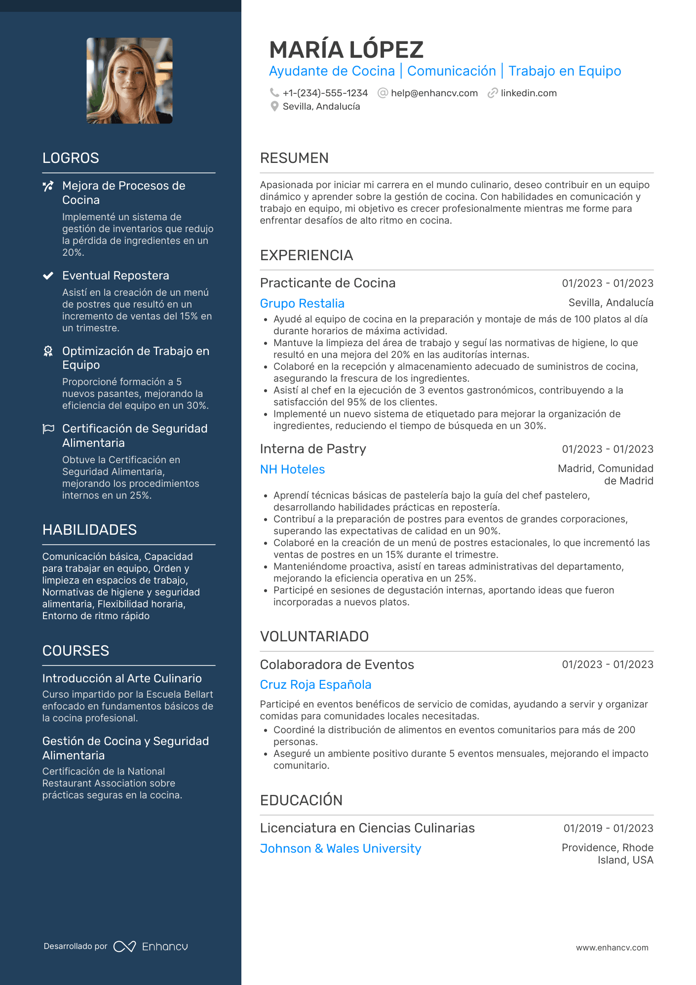 Currículum sin experiencia de ayudante de cocina Resume Example