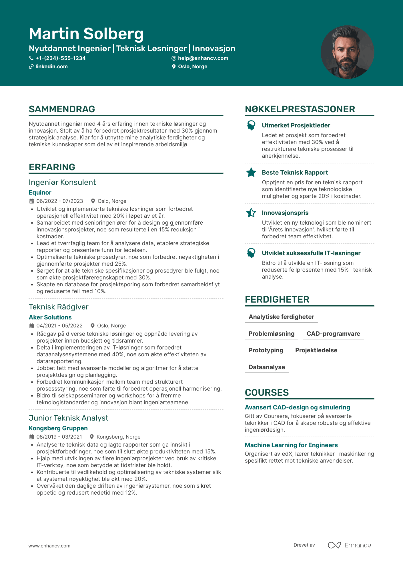 CV for Nyutdannede Ingeniør Resume Example