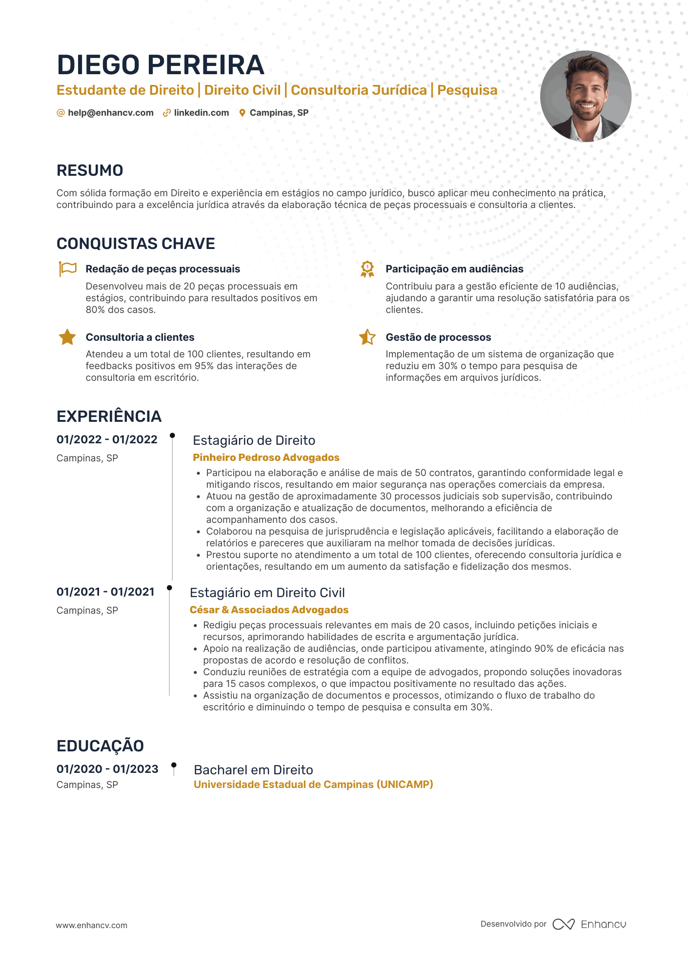 Advogado cível Resume Example