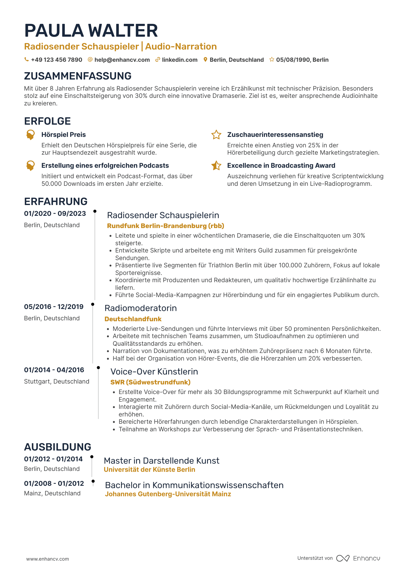 Lebenslauf in Radiosender Schauspieler Resume Example