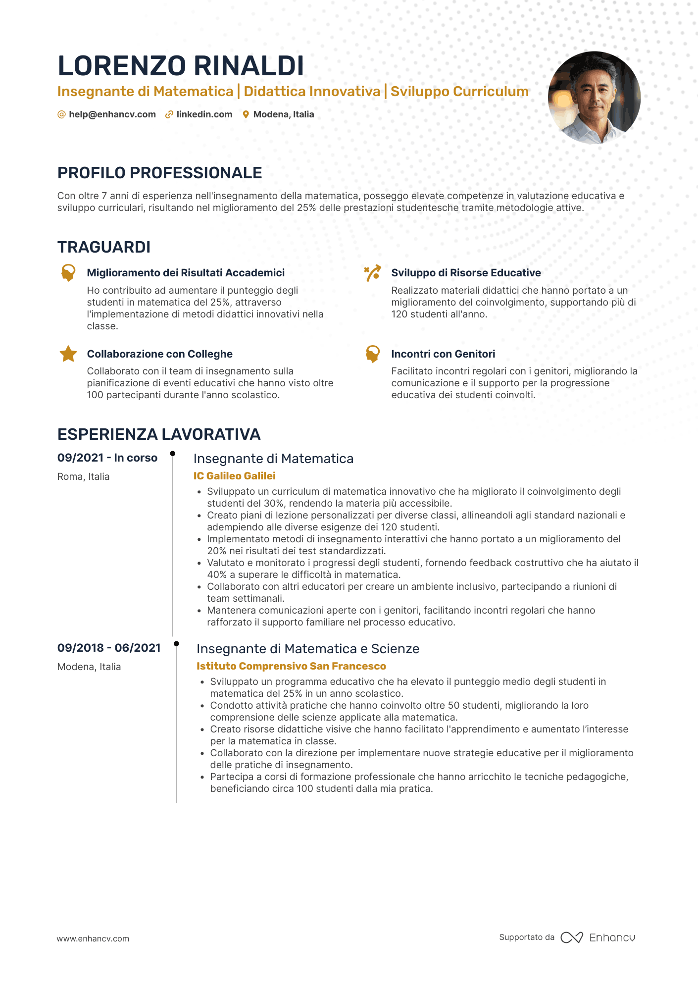 Insegnante matematica Resume Example