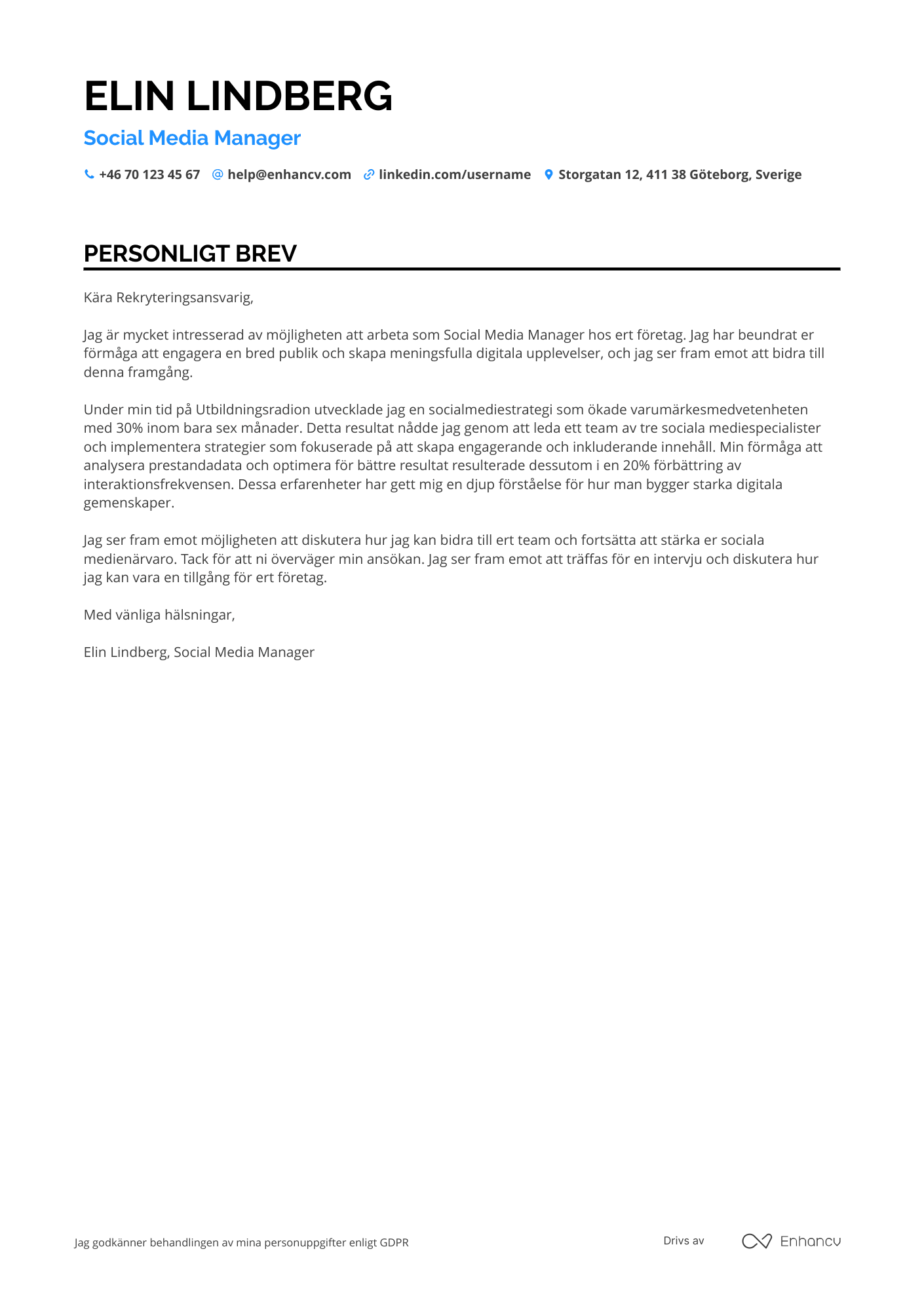 Personligt brev för Social Media Manager for Education Resume Example