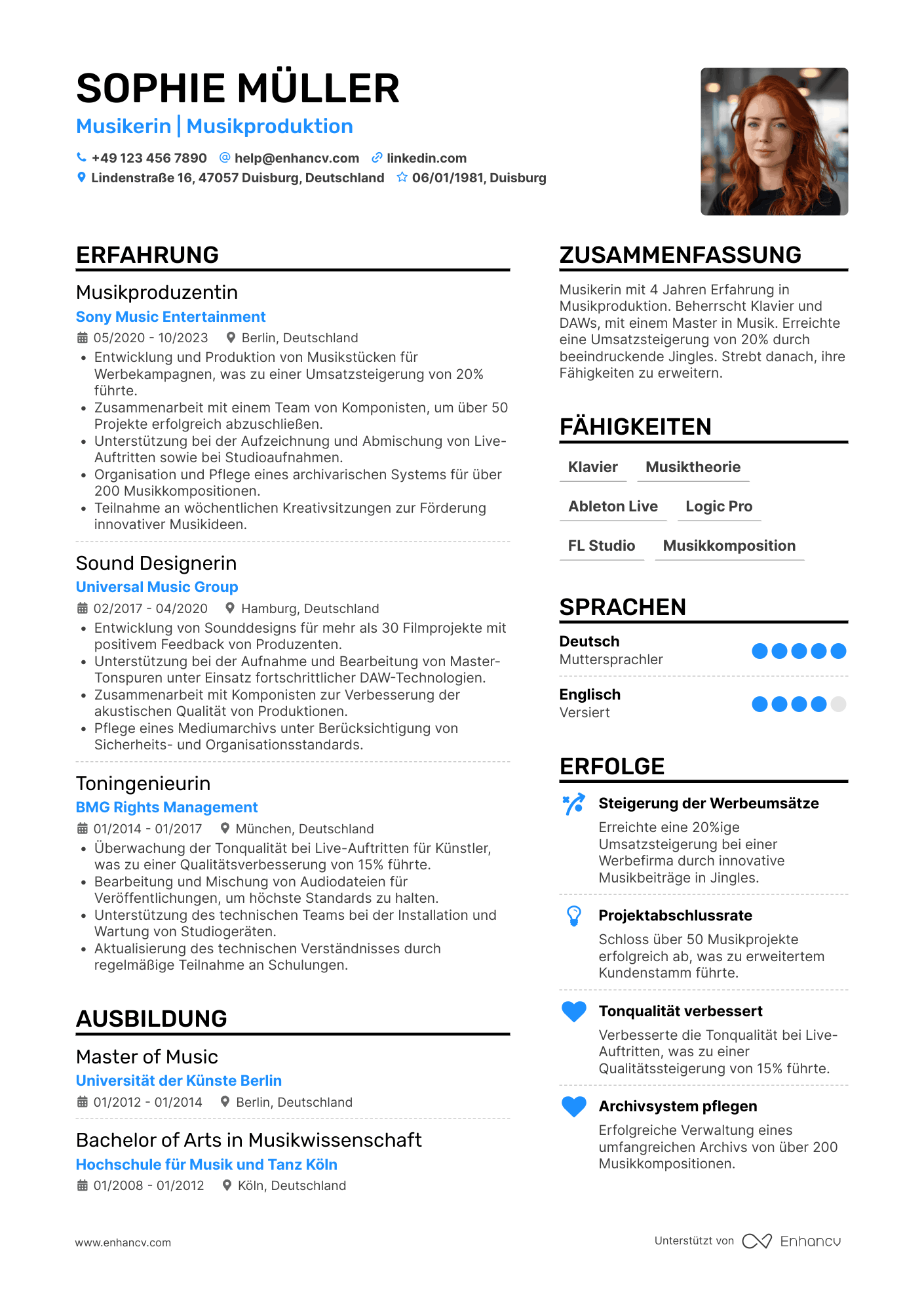 Lebenslauf als Einsteigermusiker Resume Example