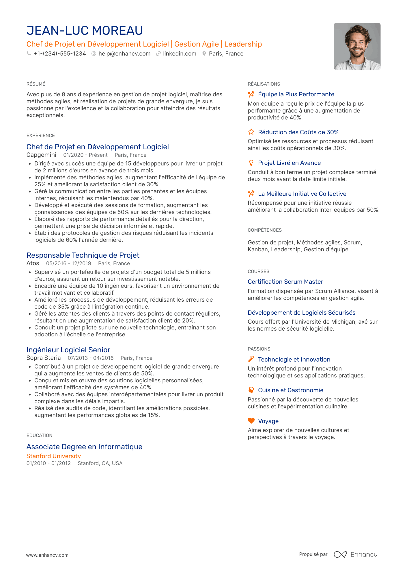 CV de chef·fe de projet en développement logiciel Resume Example