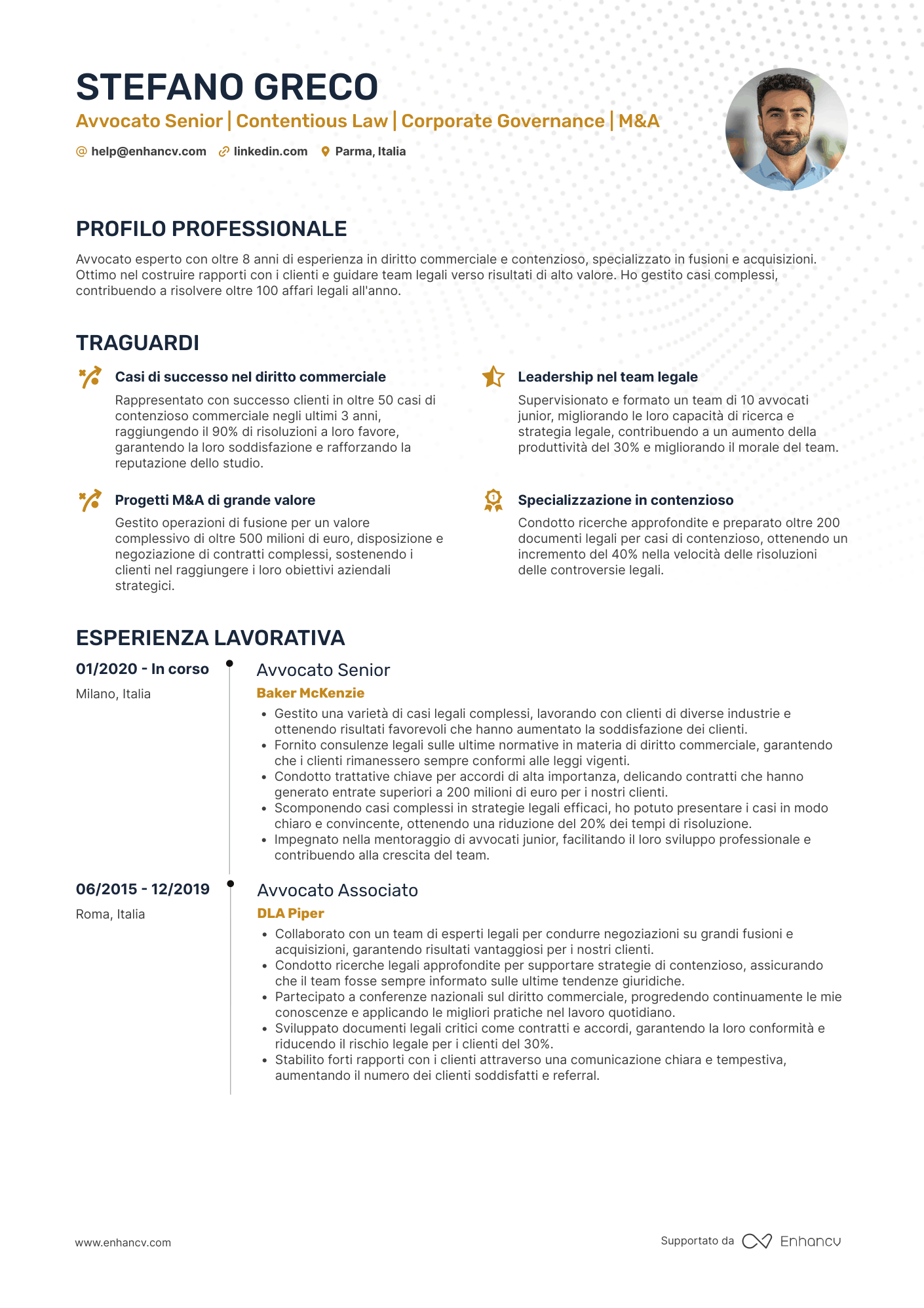 Avvocato Senior Resume Example