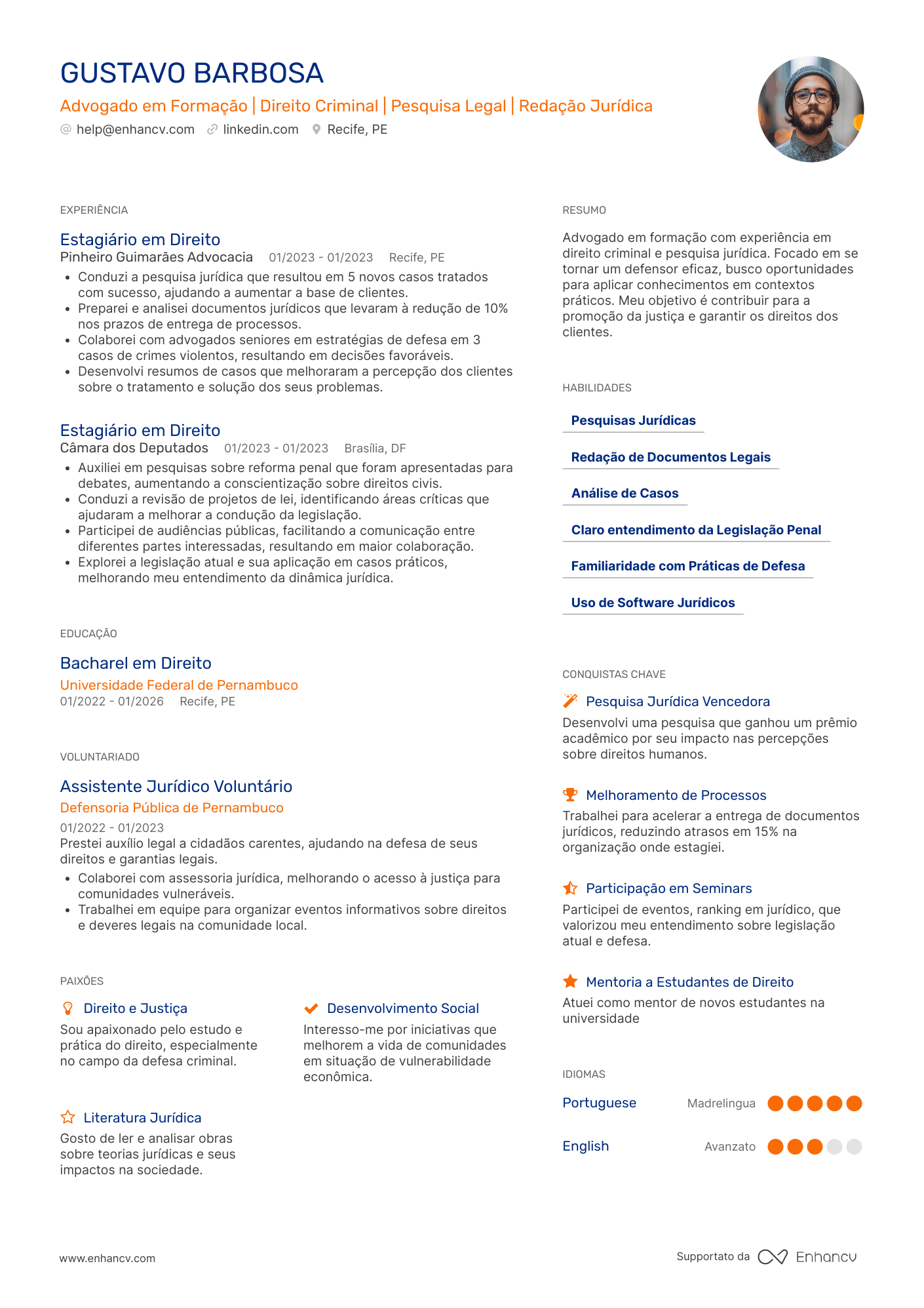 Advogado criminalista Resume Example
