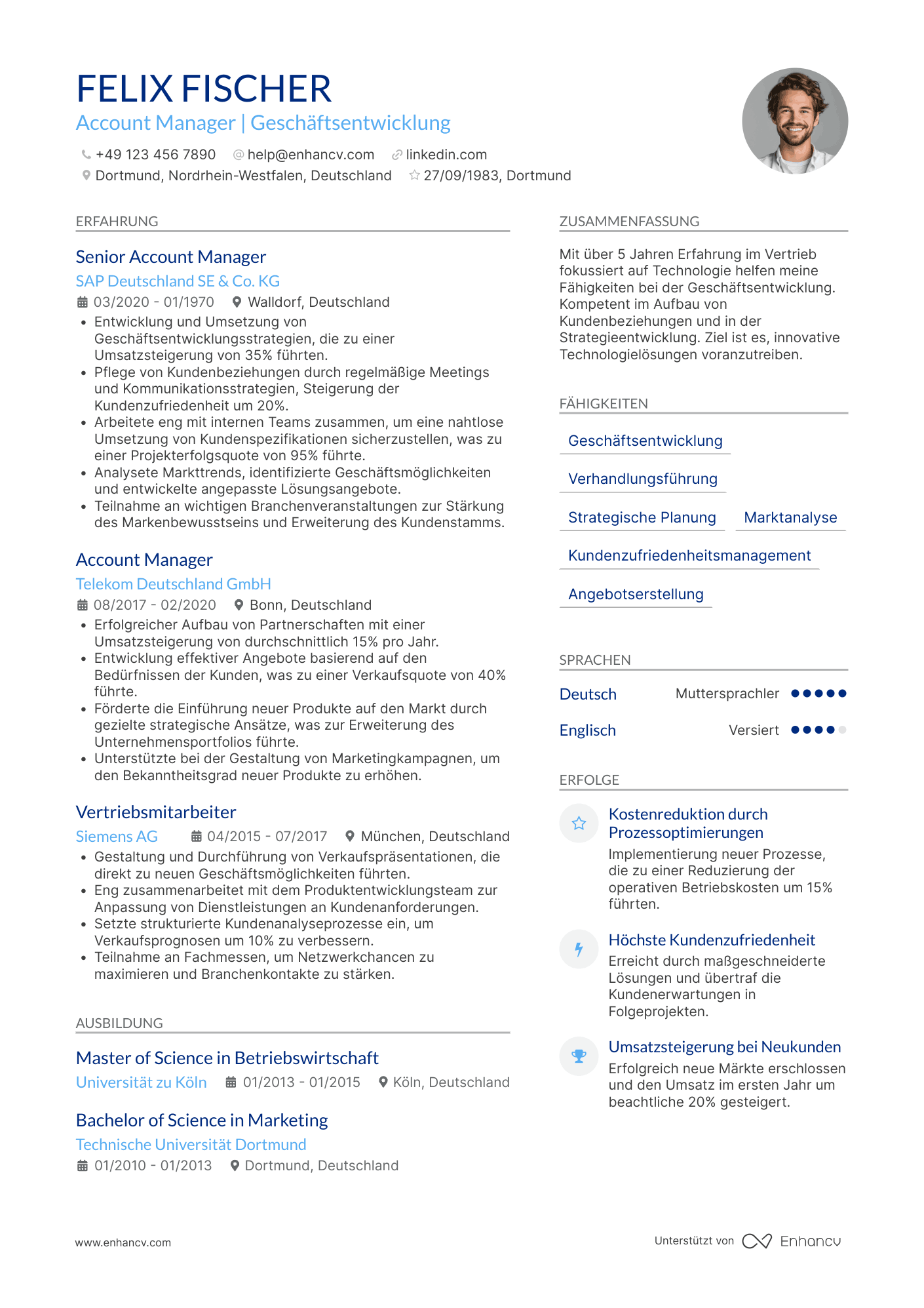 Lebenslauf als Account Manager für Geschäftsentwicklung Resume Example