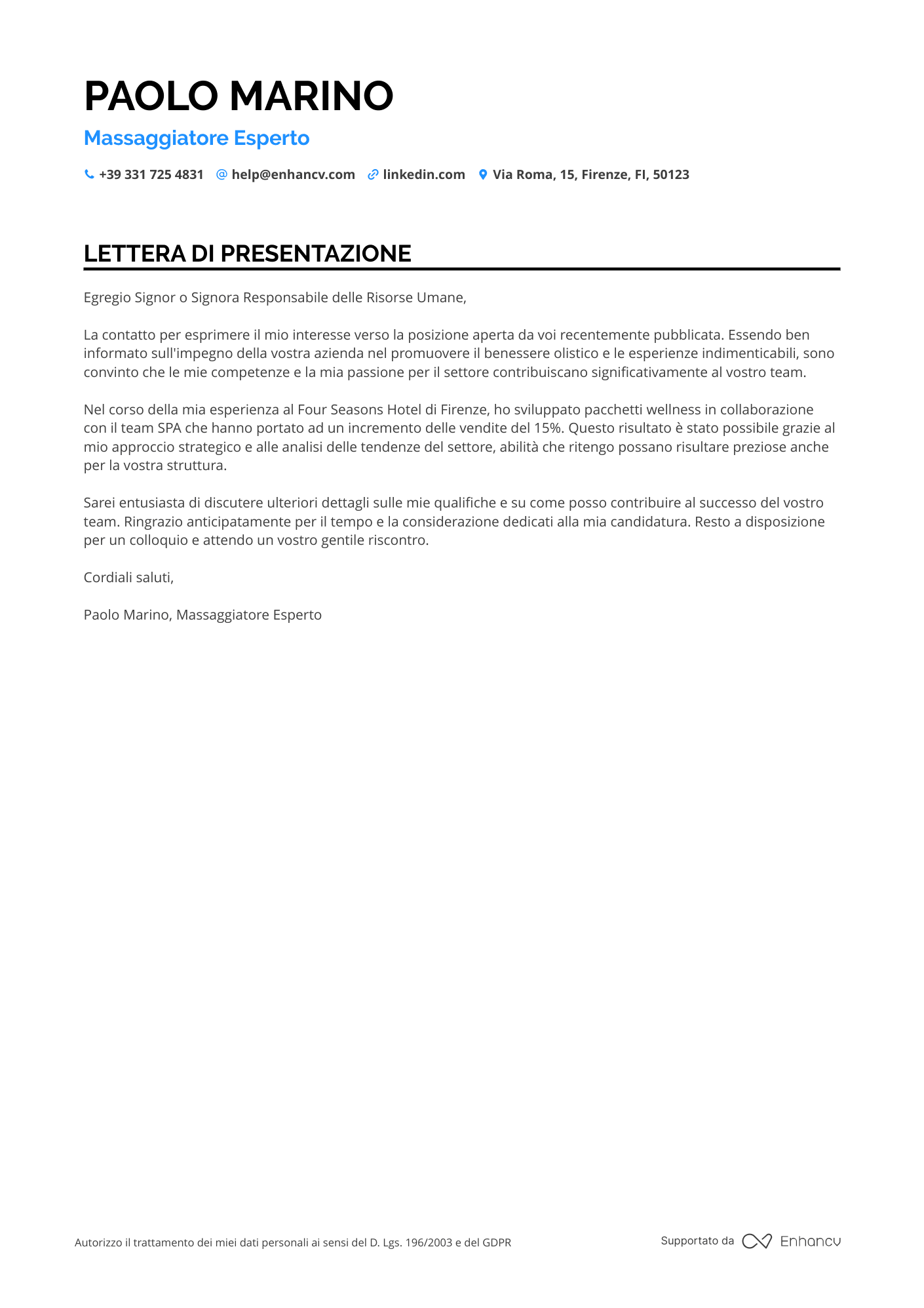 Massaggiatore Riabilitativo Resume Example