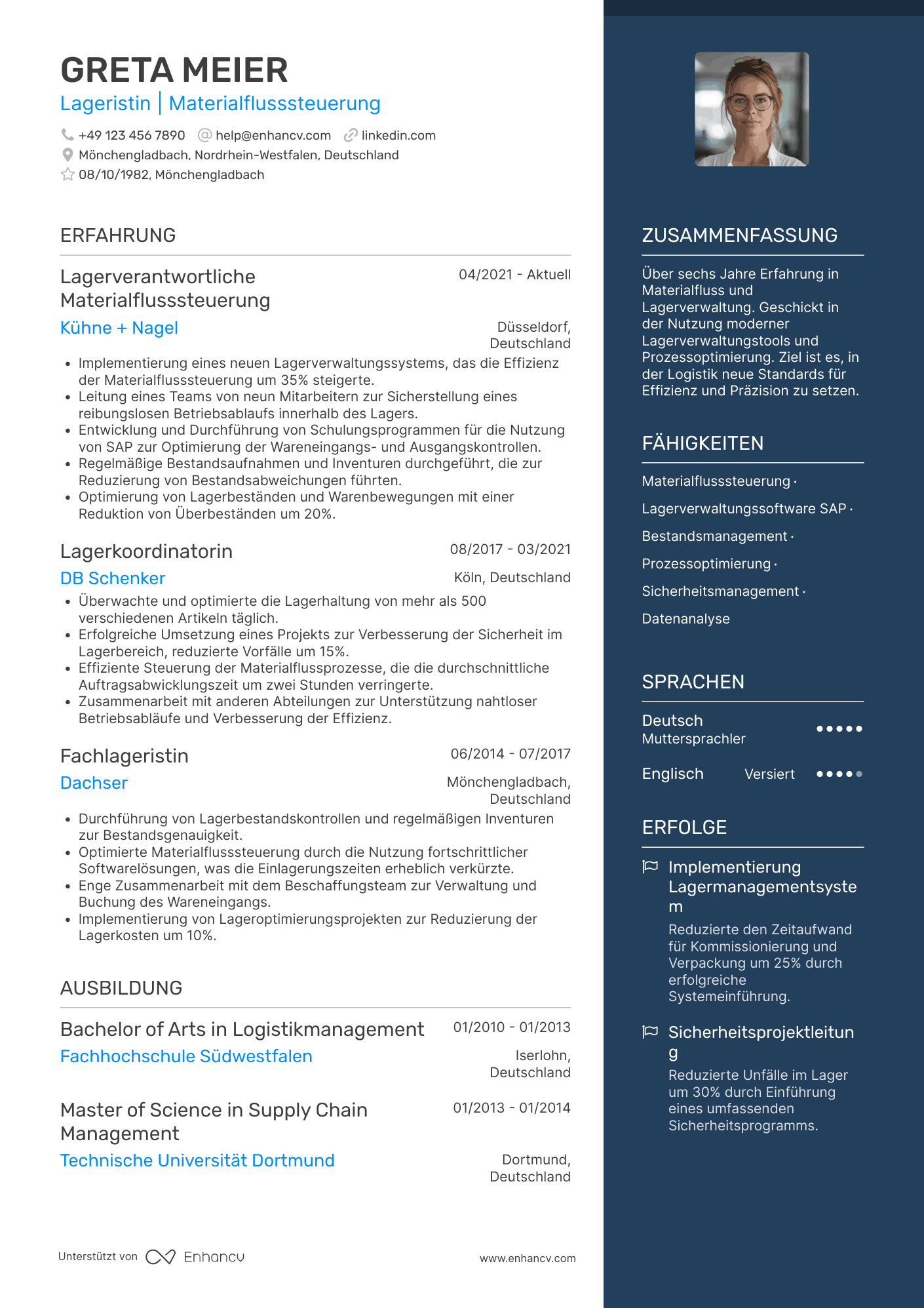 Lebenslauf als Lagerist für Materialflusssteuerung Resume Example