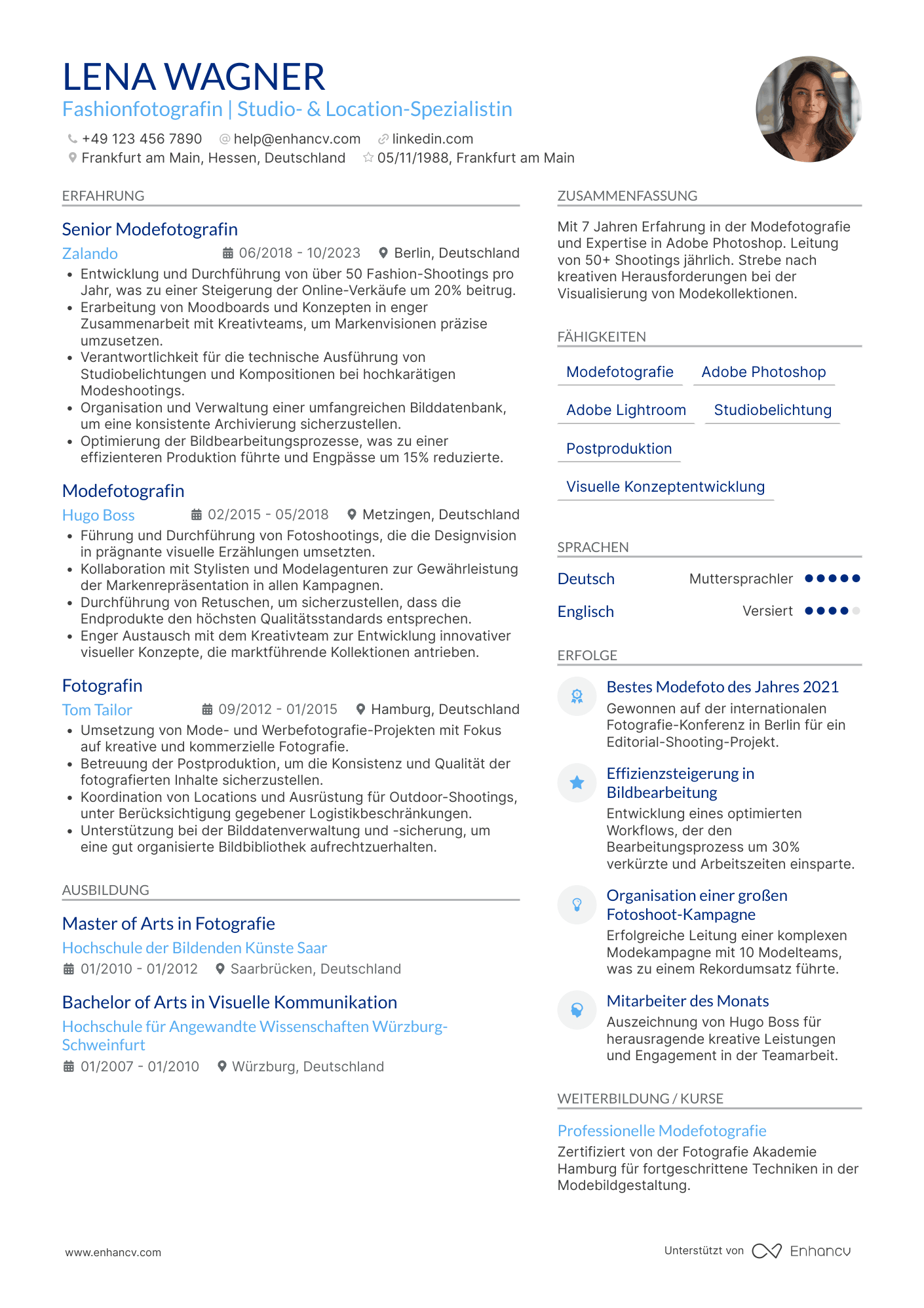 Lebenslauf in Fotograf für die Modeindustrie Resume Example