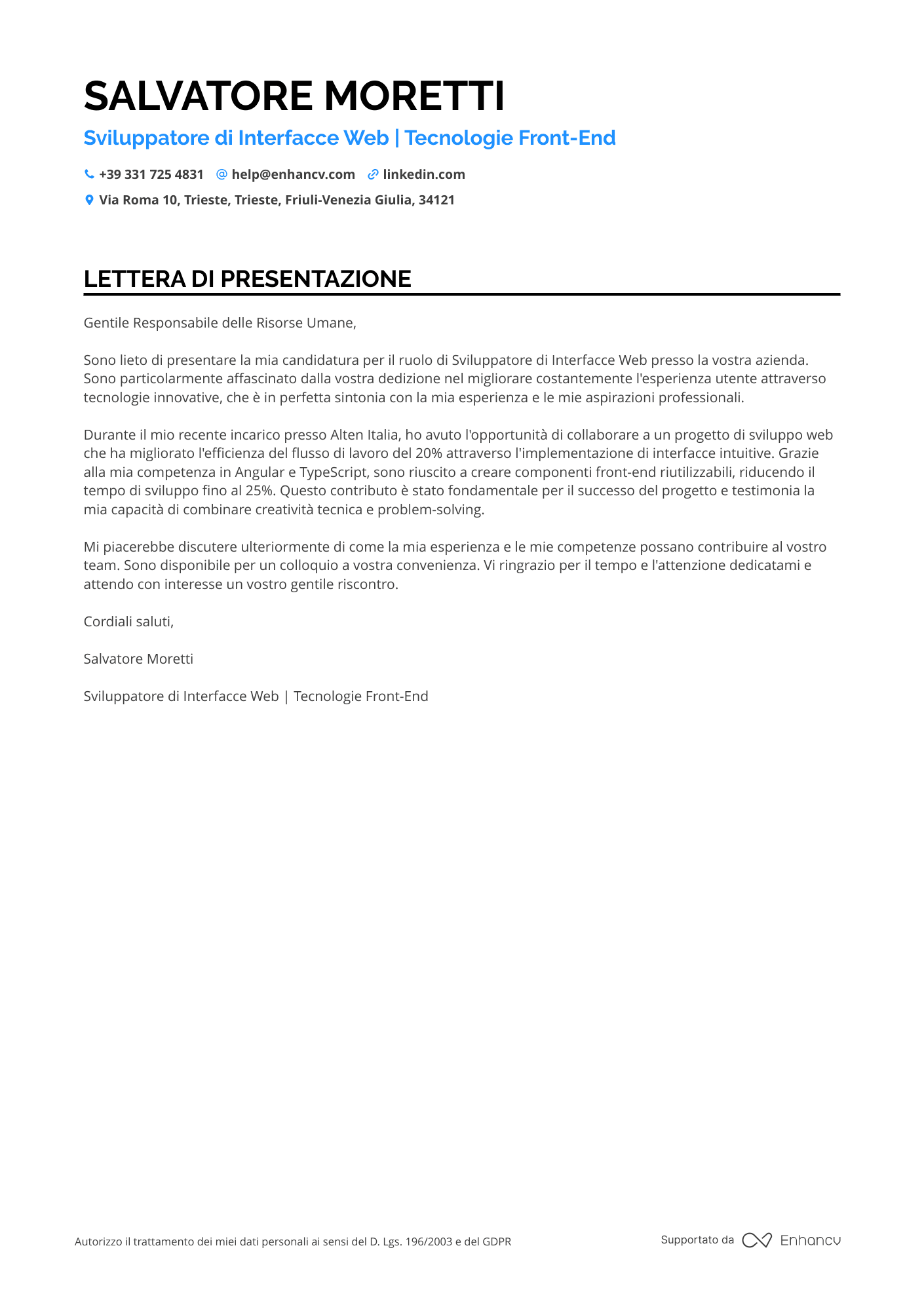 Ingegnere Software Junior Resume Example