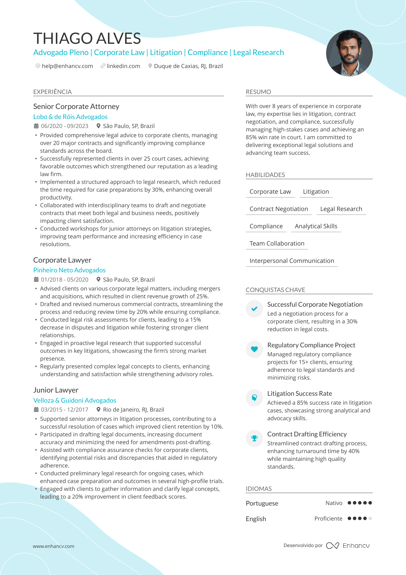 Advogado pleno Resume Example