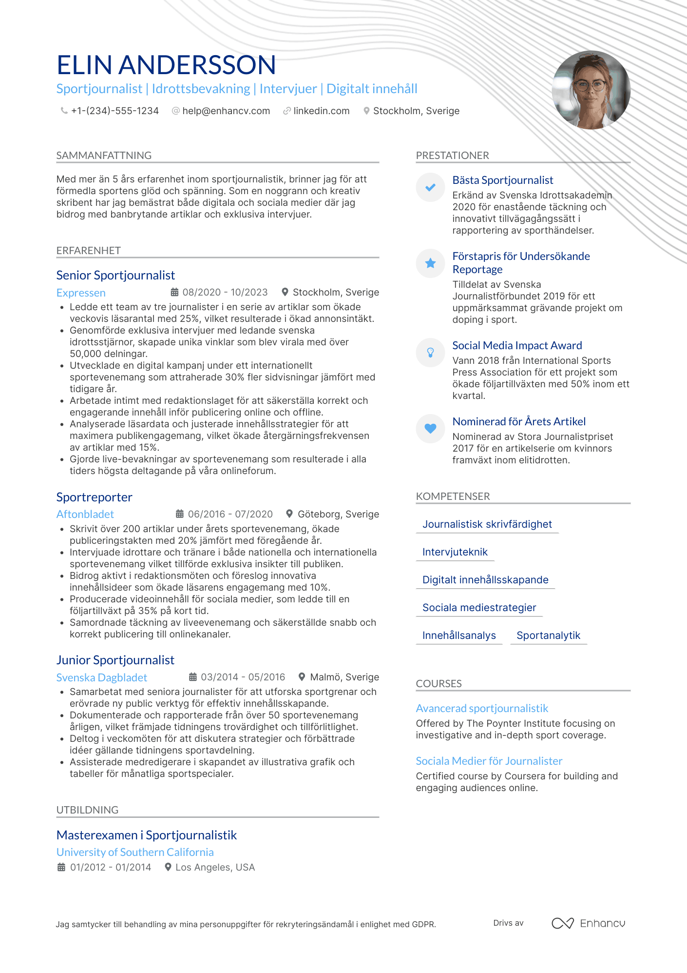 CV för Sportjournalist Resume Example