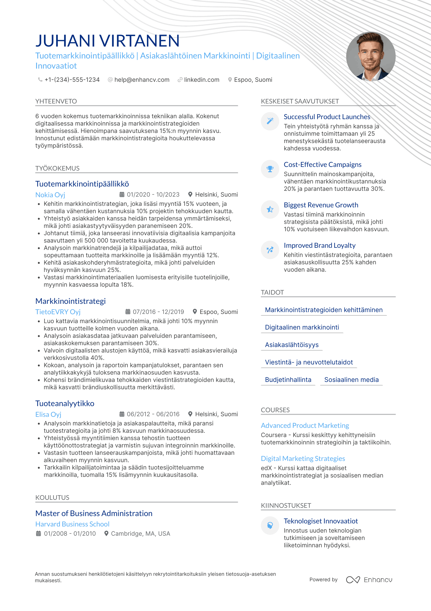 Ansioluettelo Tuotemarkkinointipäällikkö Resume Example
