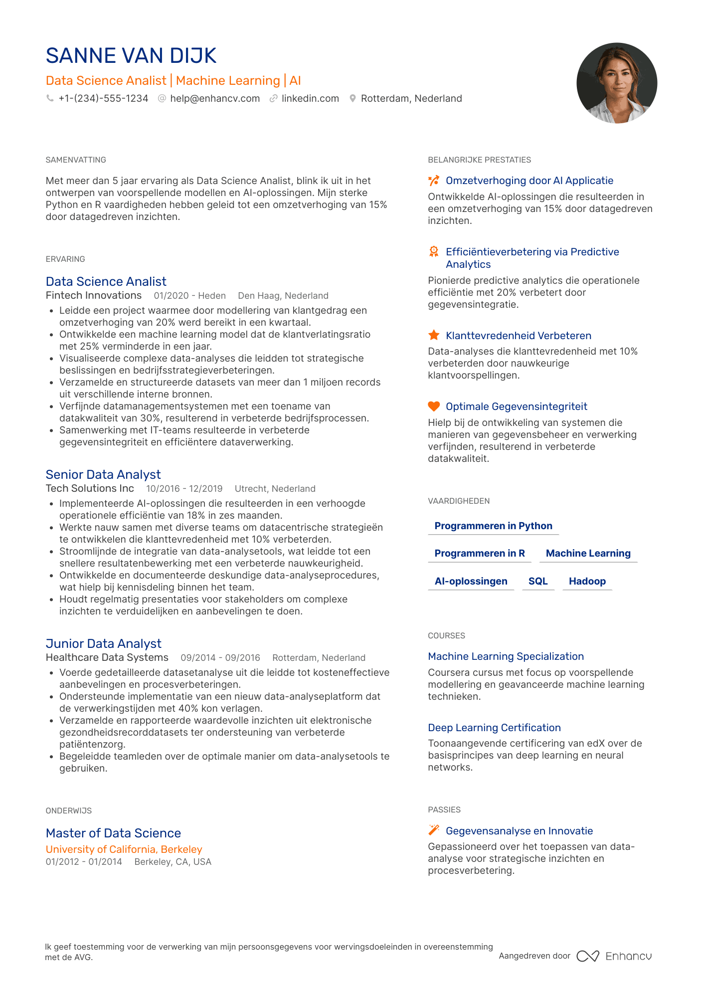 CV voor Data Science Analist Resume Example