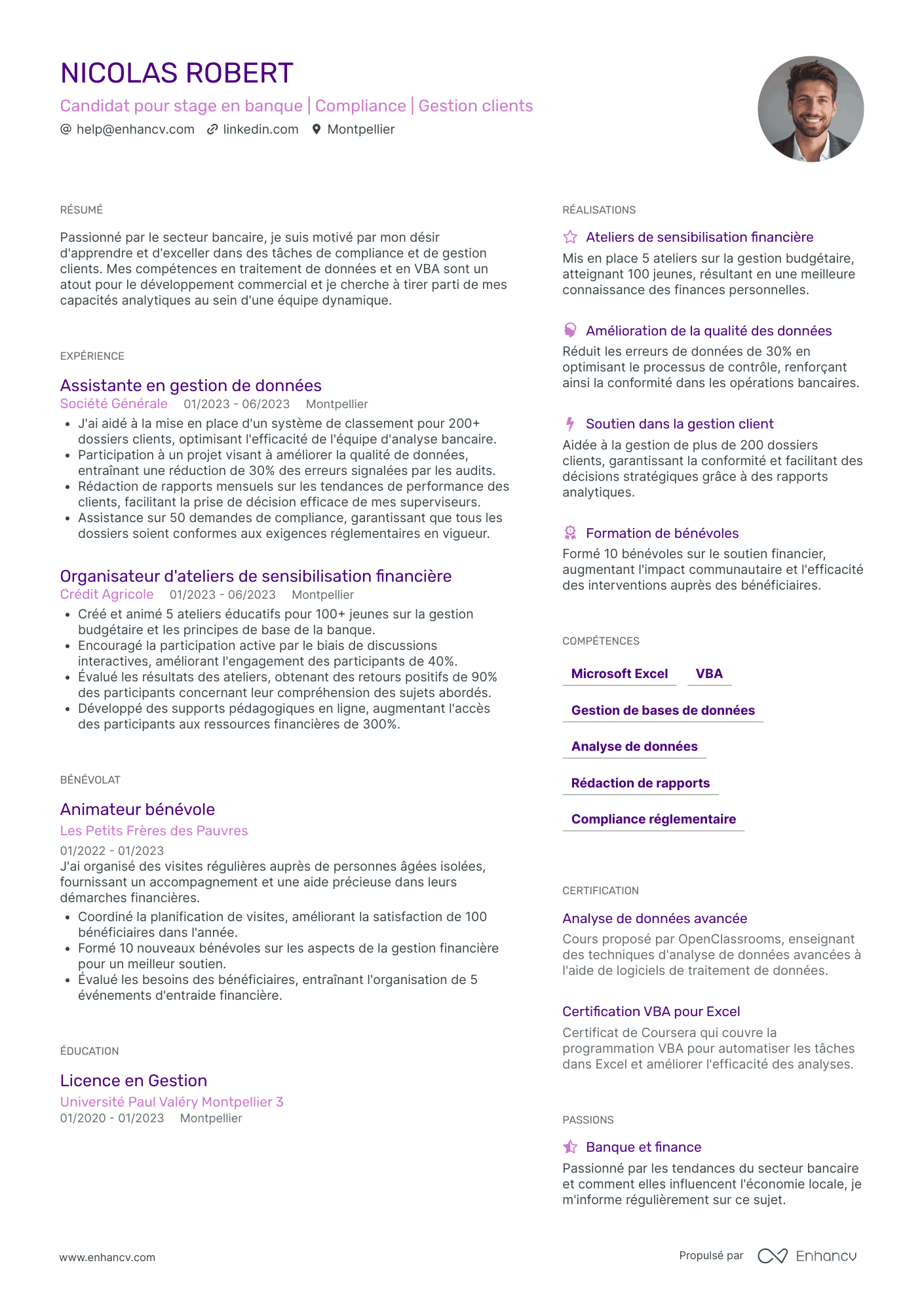 Stage en banque Resume Example
