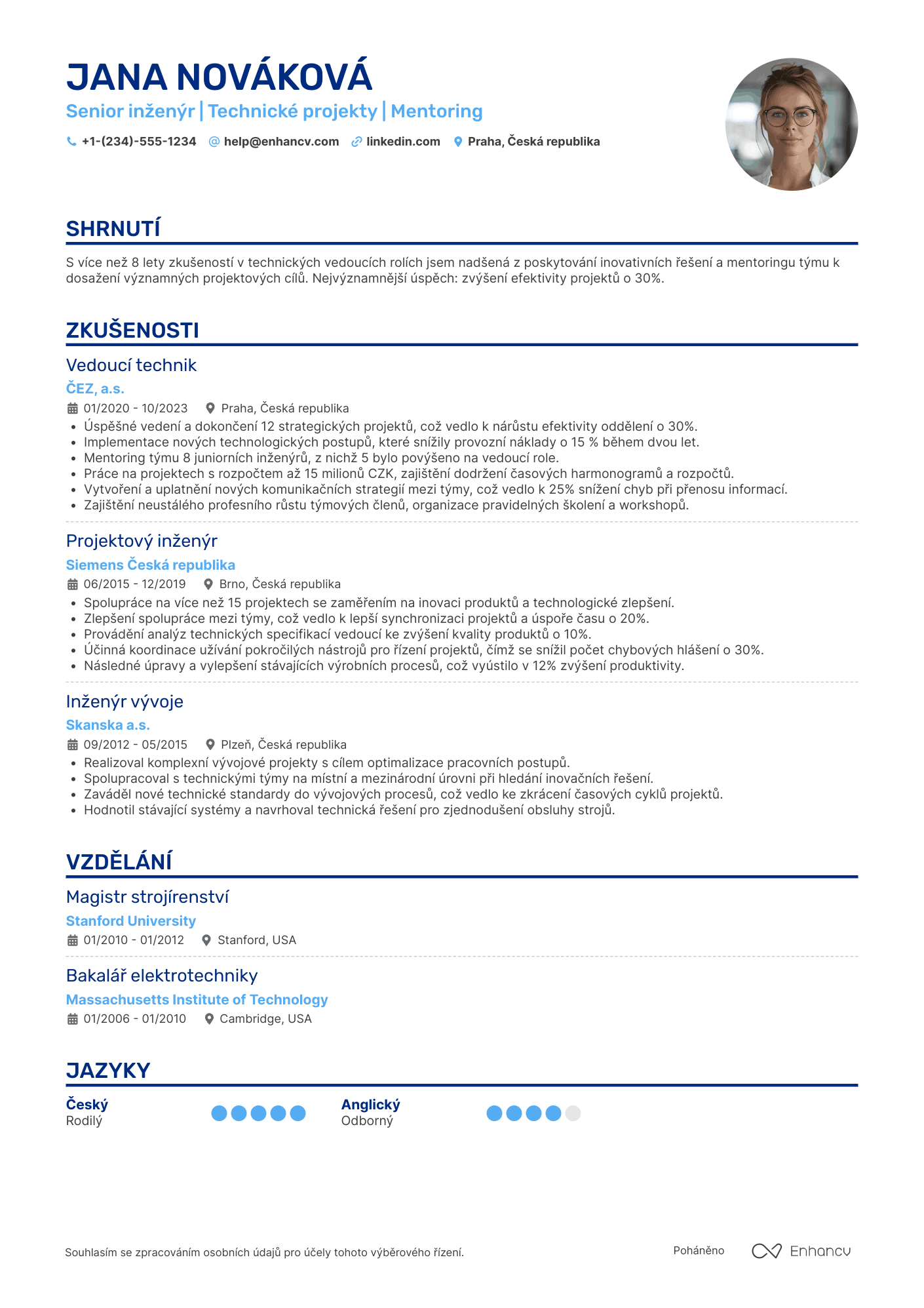 Životopis pro Senior inženýr Resume Example