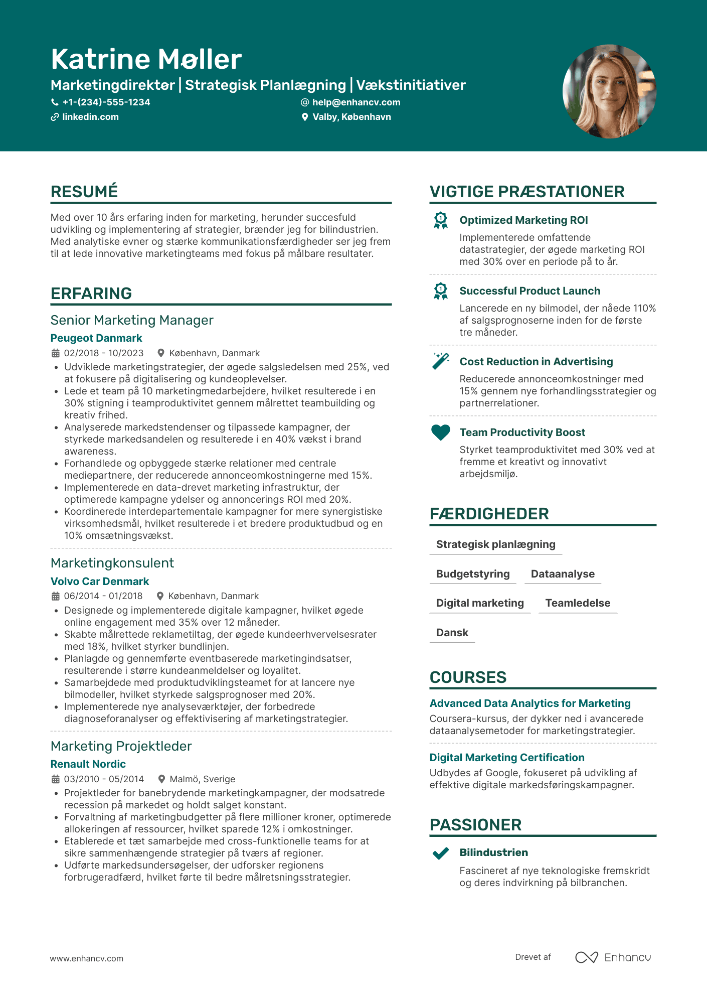 CV til Marketingdirektør i bilindustrien Resume Example