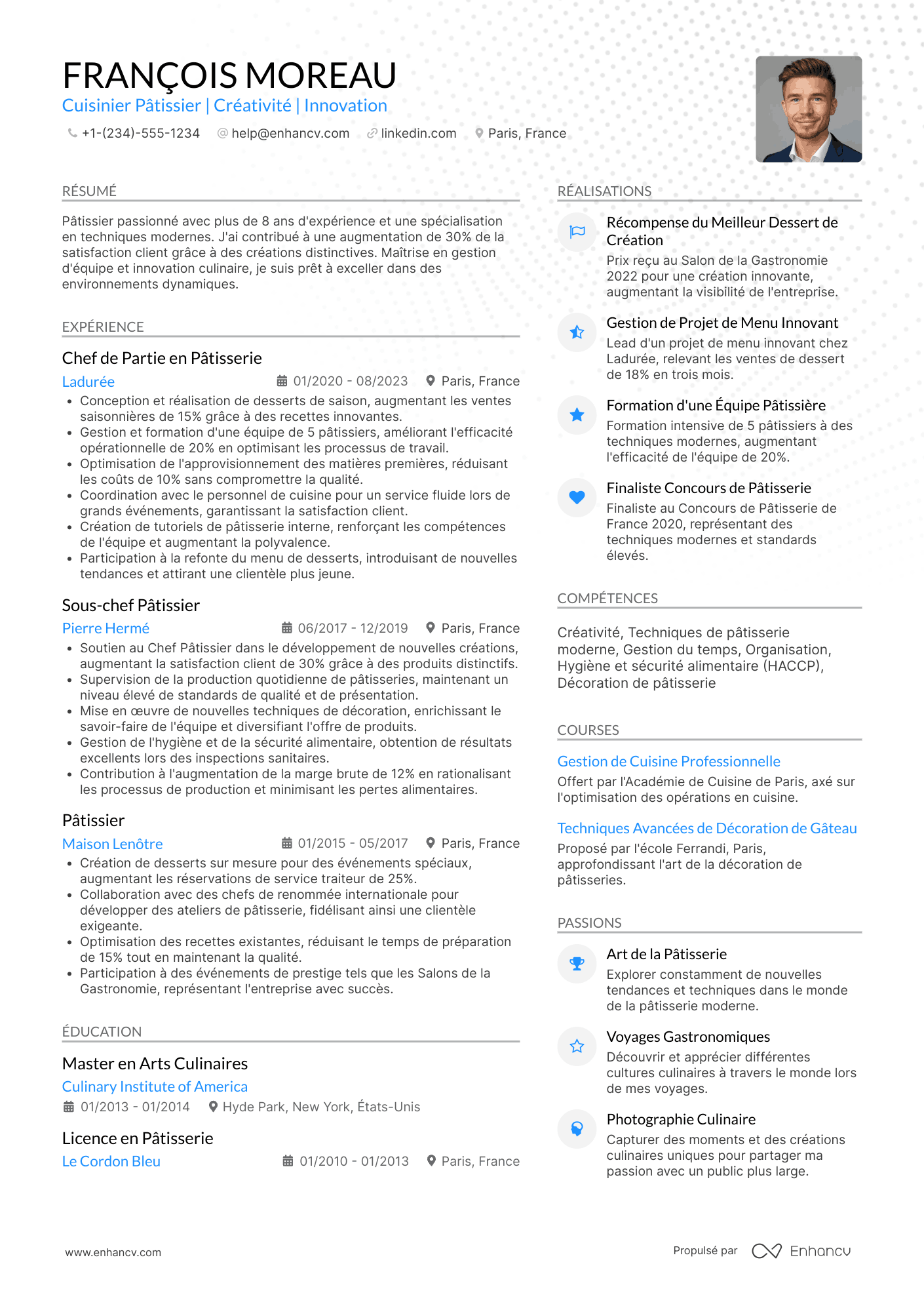 CV de cuisinier pâtissier Resume Example