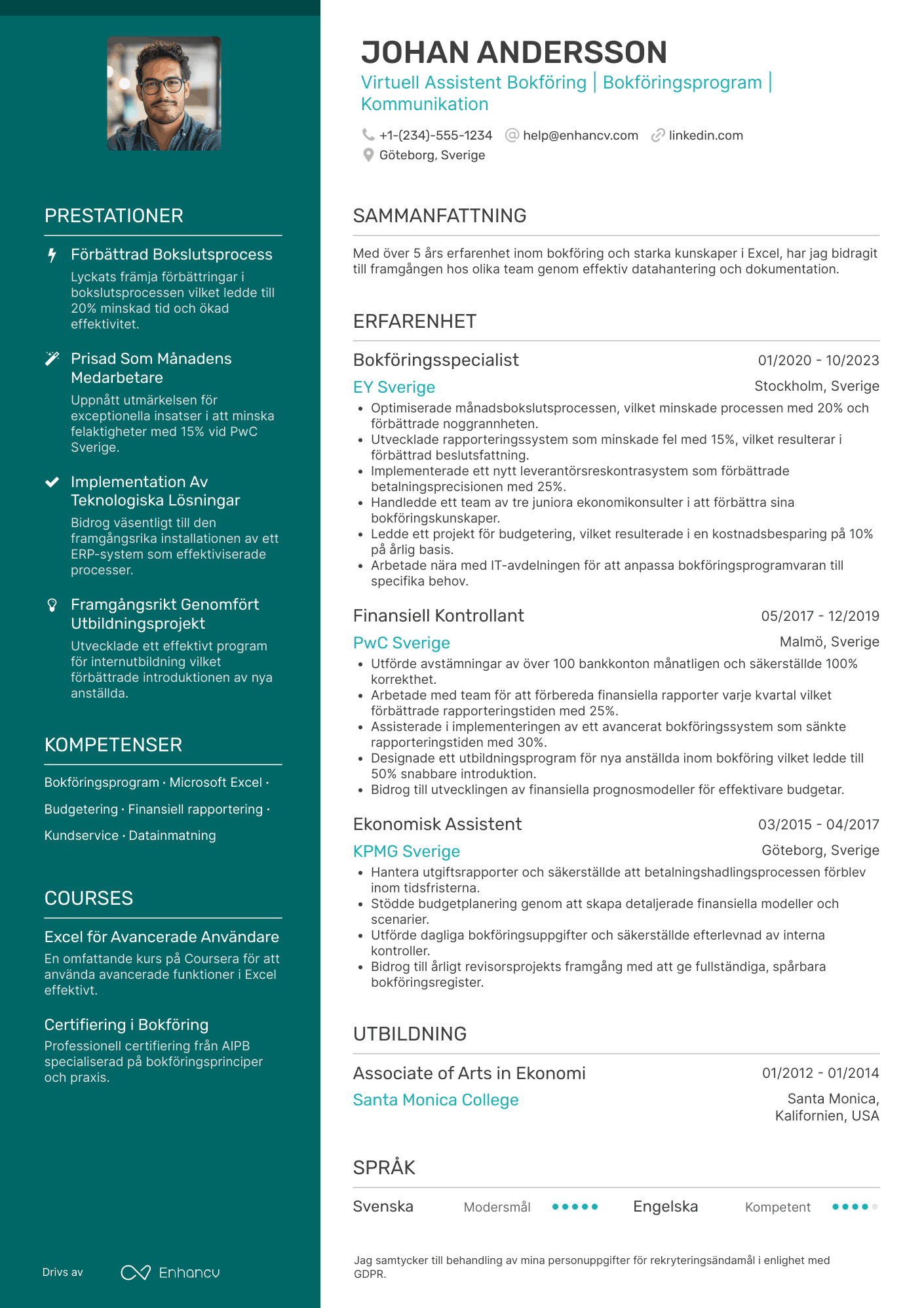 CV för Virtuell Assistent Bokföring Resume Example