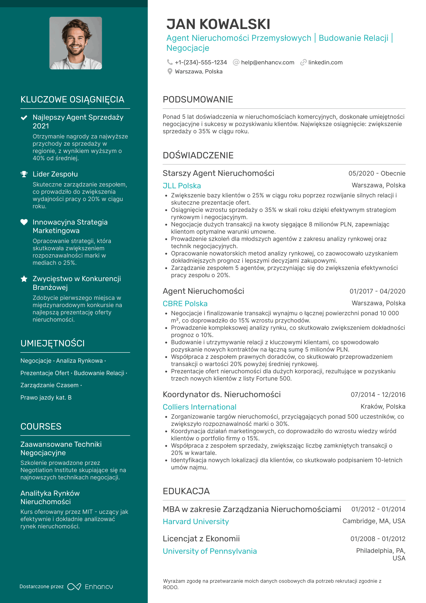 CV dla Agent Nieruchomości Przemysłowych Resume Example