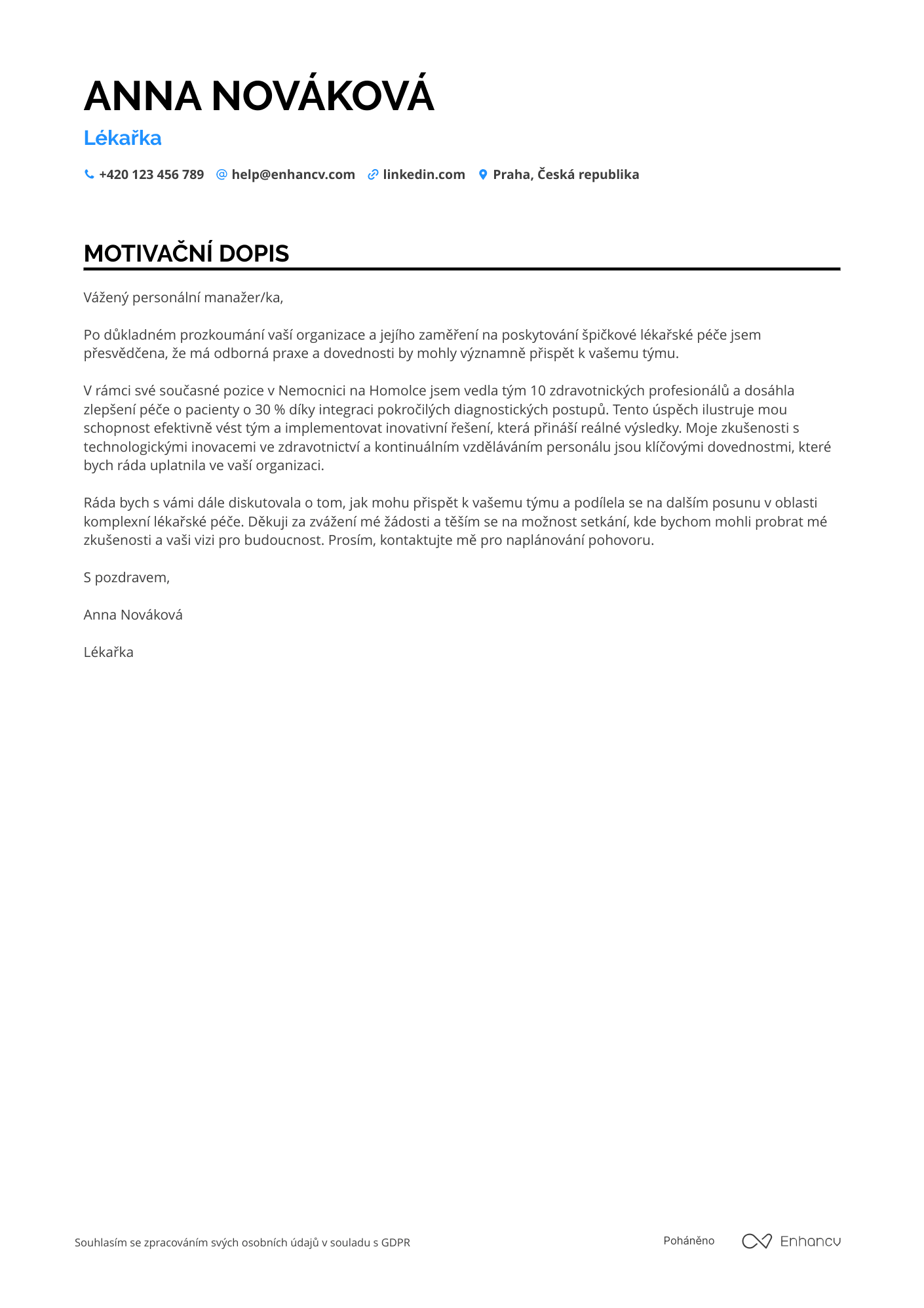 Motivační dopis pro Lékař v nemocnici Resume Example