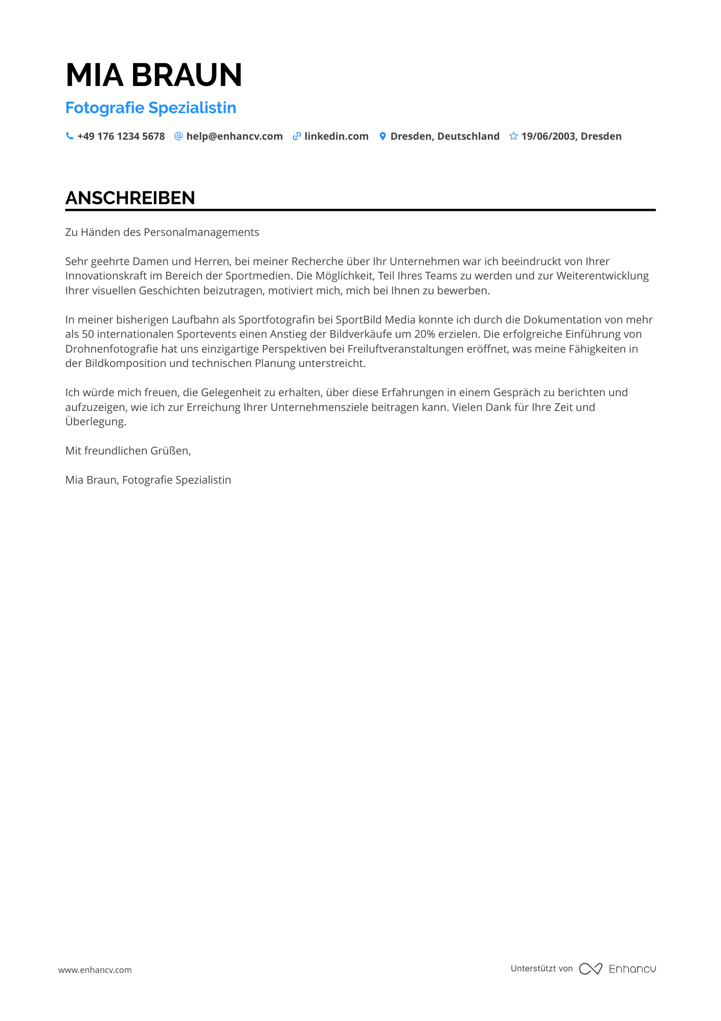 Fotograf für Sportveranstaltungen Resume Example