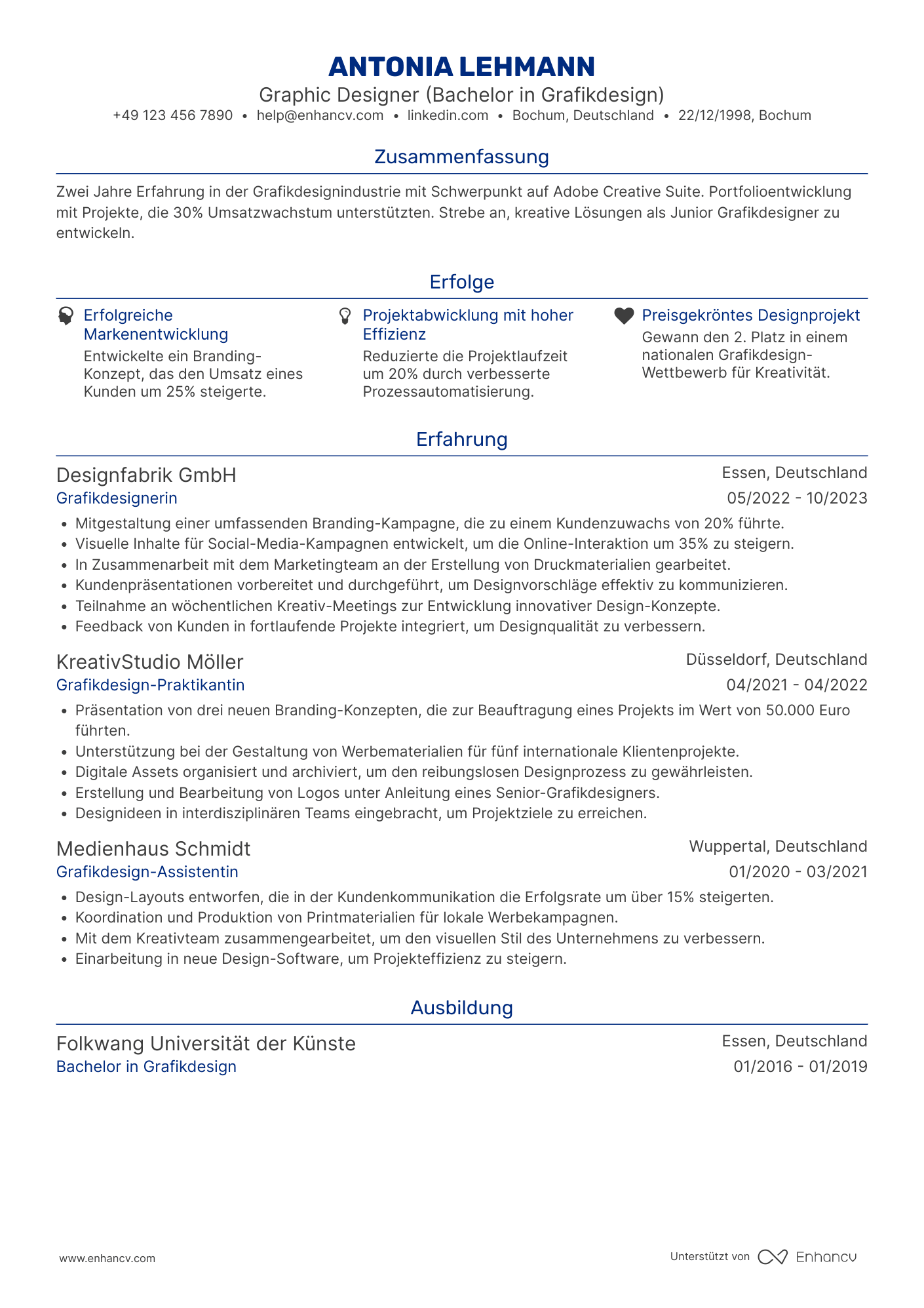Lebenslauf als Junior Grafikdesigner Resume Example