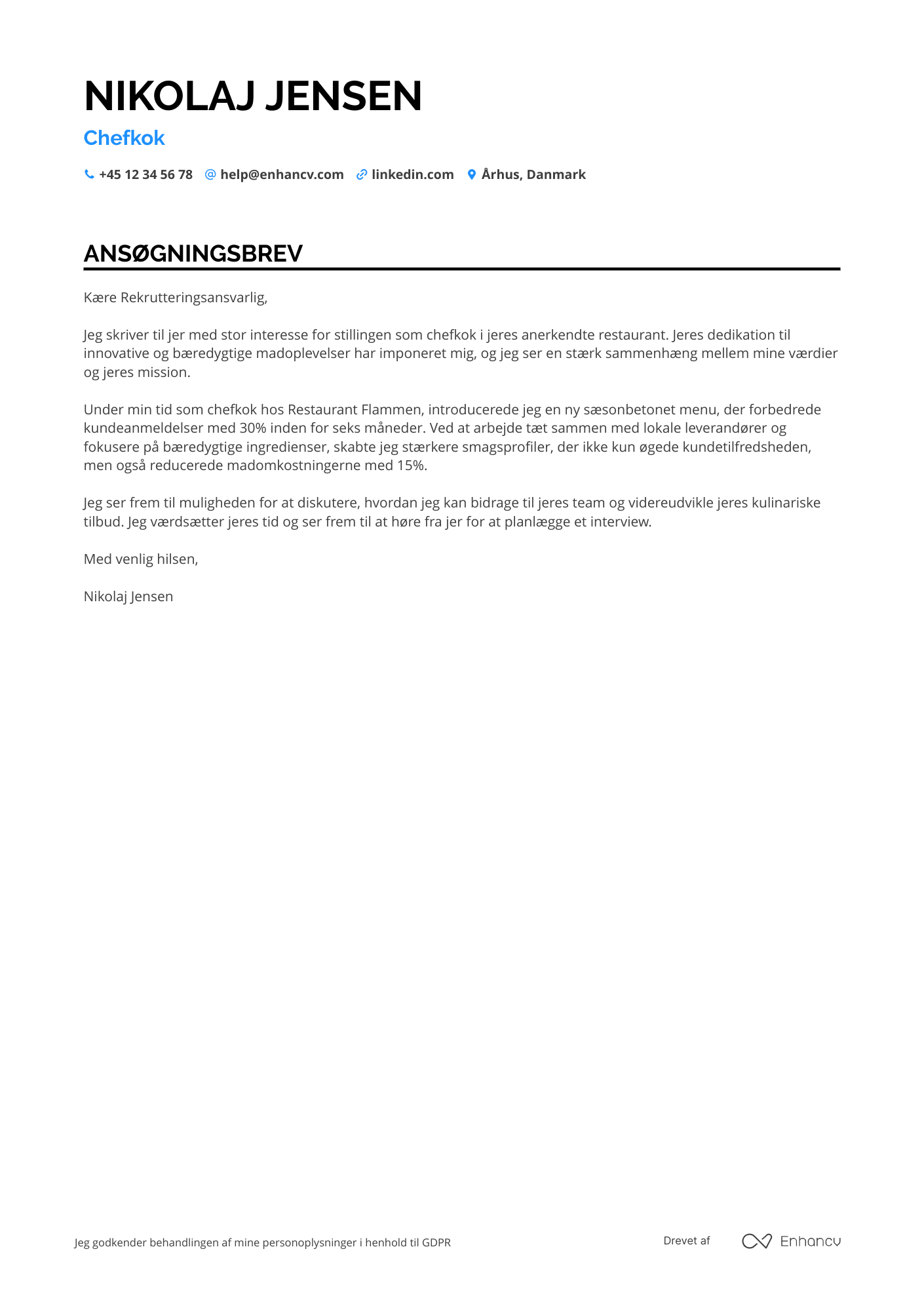 Ansøgningsbrev til Chefkok Resume Example