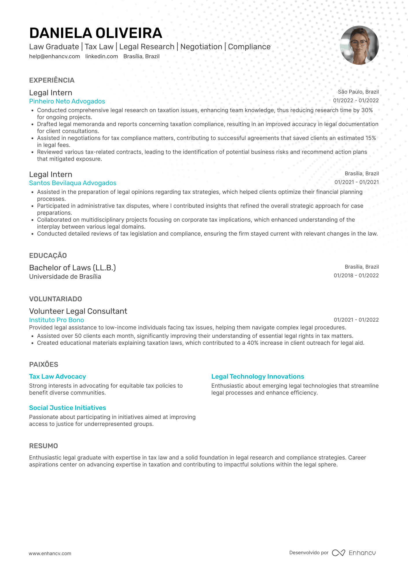 Advogado tributário Resume Example