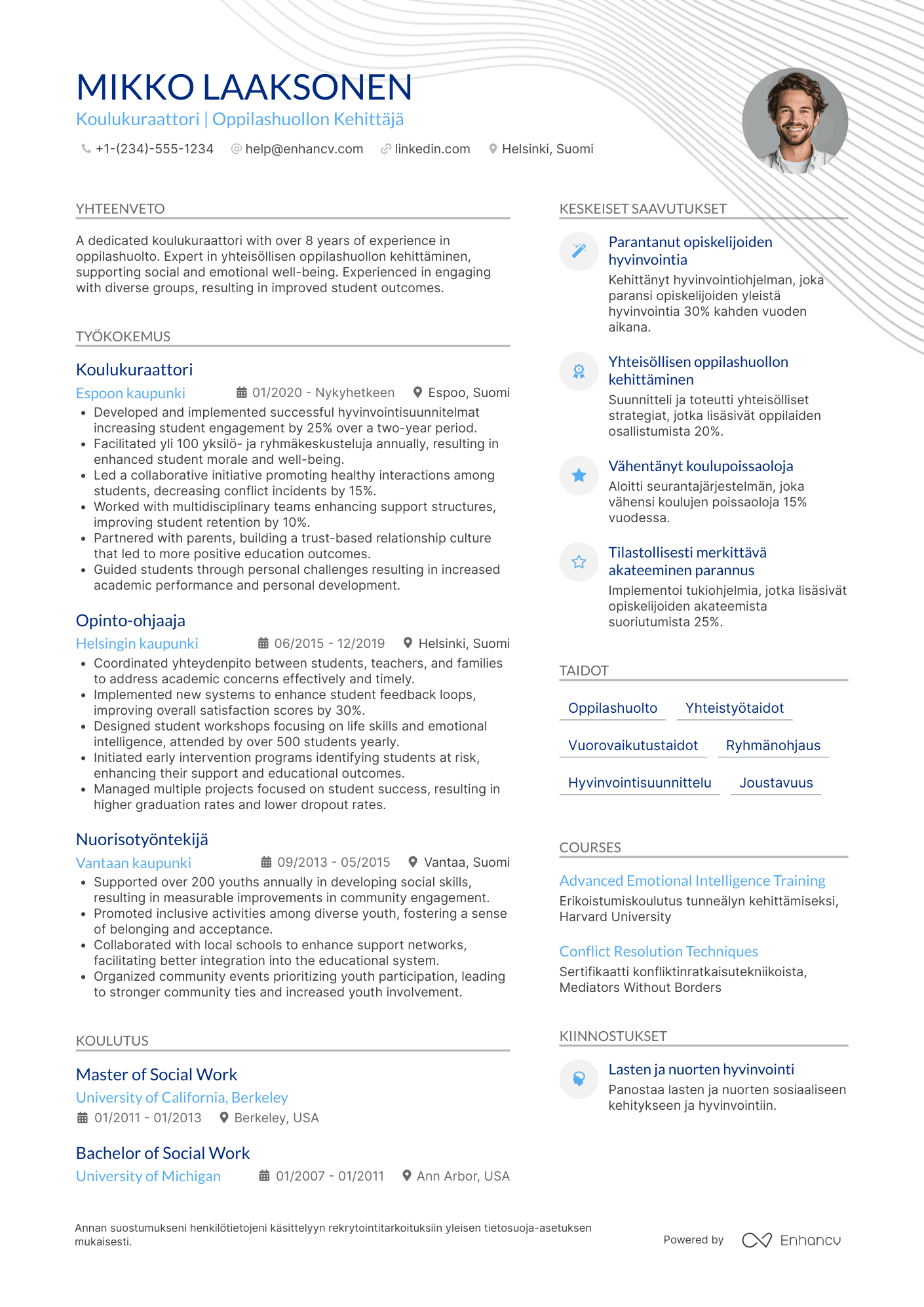 Ansioluettelo Koulukuraattori Resume Example