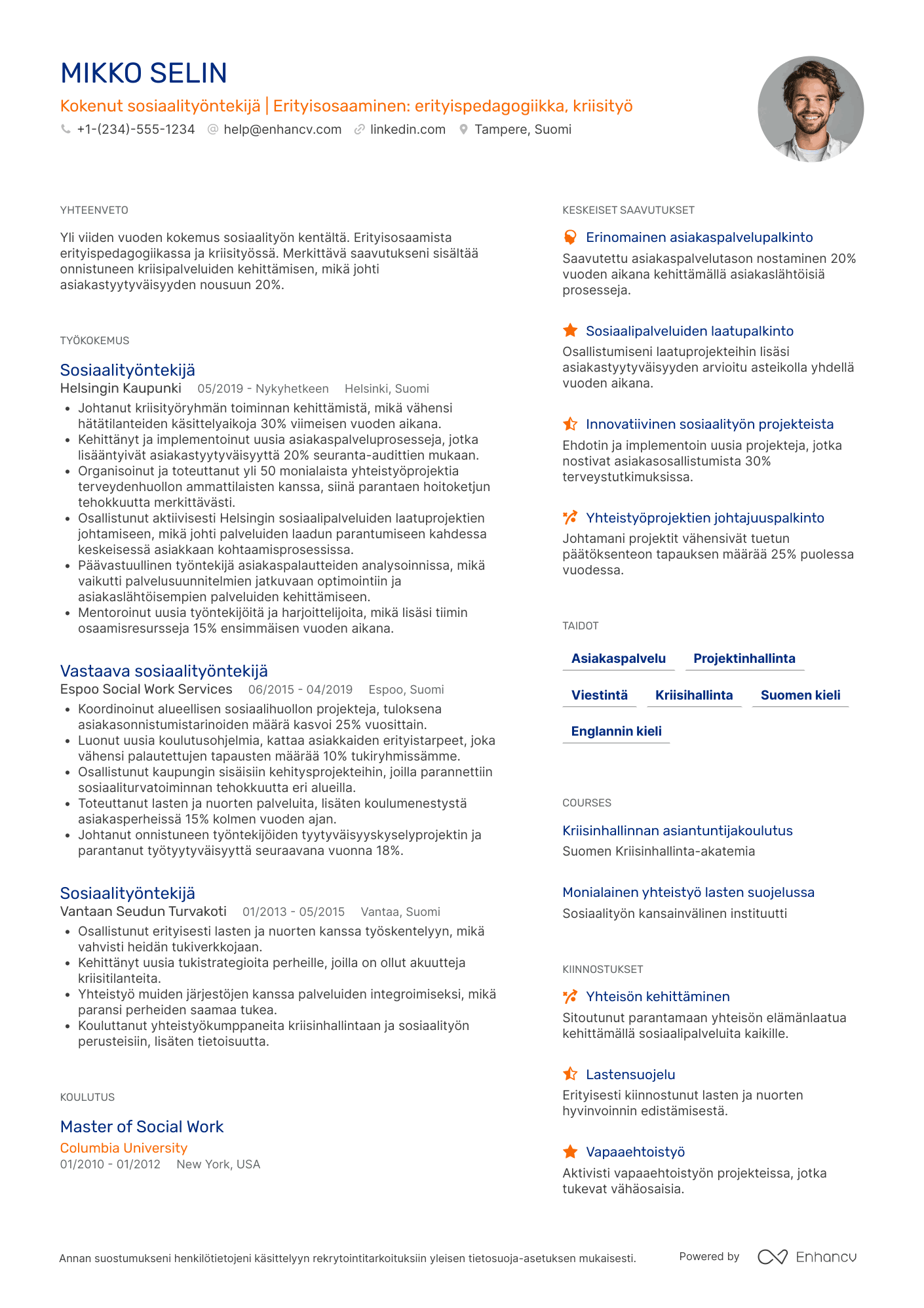 Ansioluettelo Kokenut sosiaalityöntekijä Resume Example