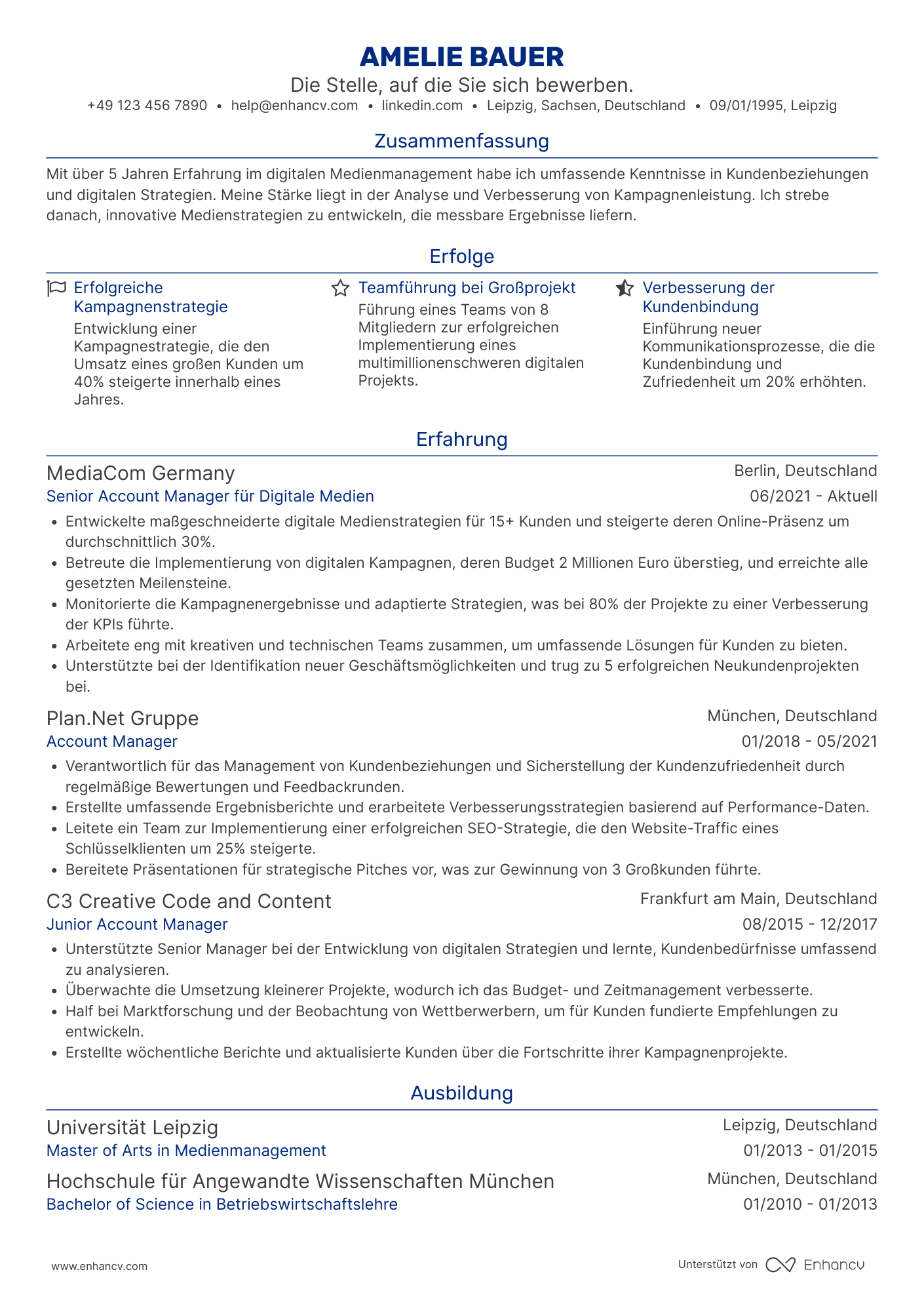 Lebenslauf in Account Manager für digitale Medien Resume Example