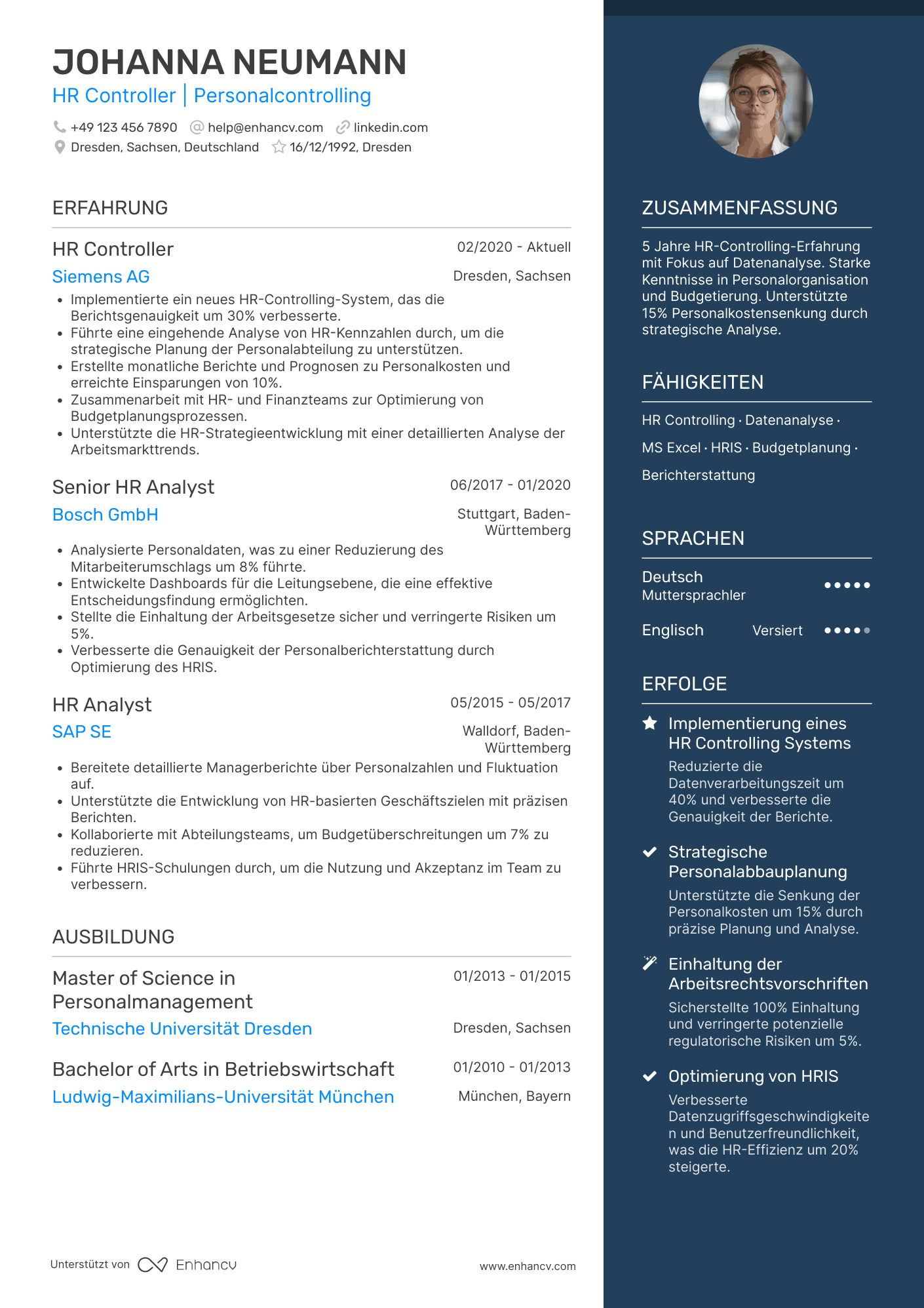 Lebenslauf als Personaler für Personalcontrolling Resume Example