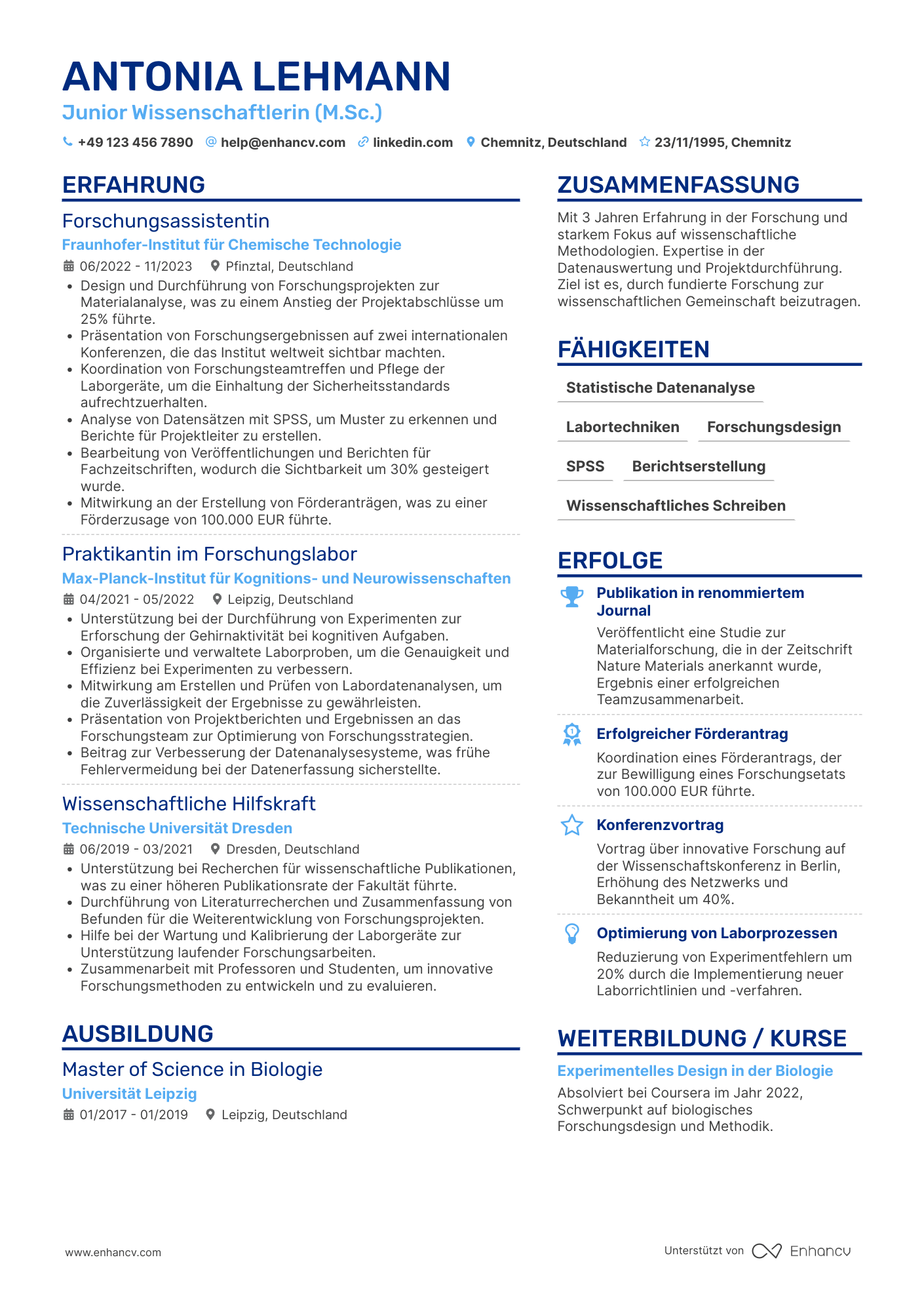 Lebenslauf als Junior Wissenschaftler Resume Example