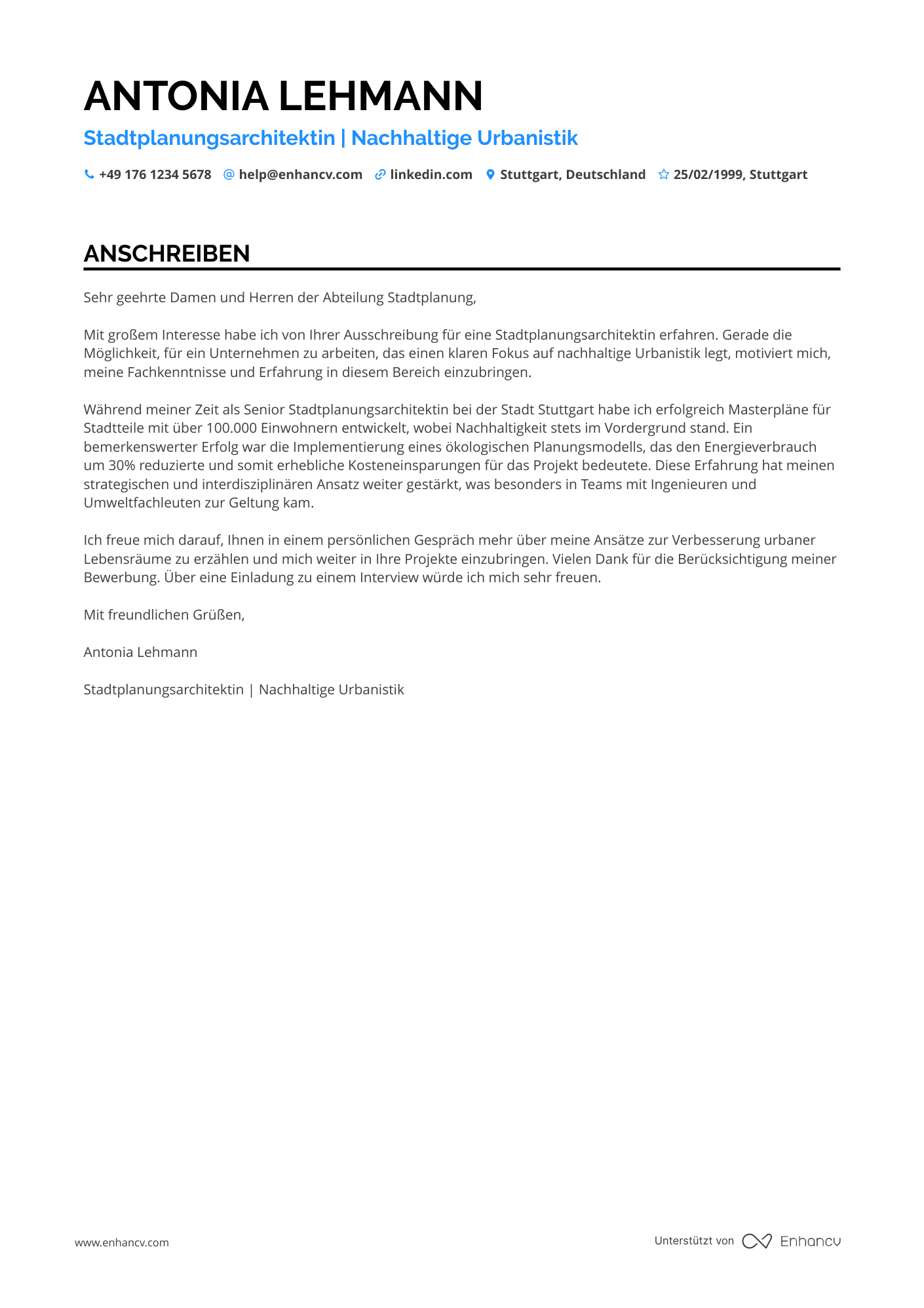 Stadtplanungsarchitekt Resume Example