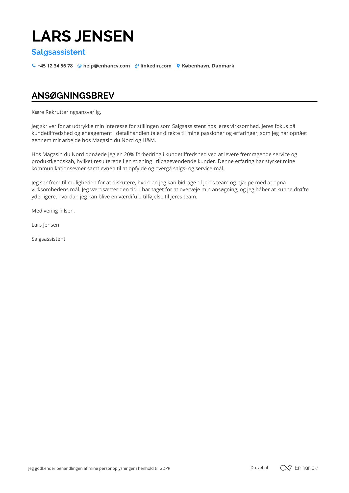 Ansøgningsbrev til Ekspedient Salgsassistent Resume Example