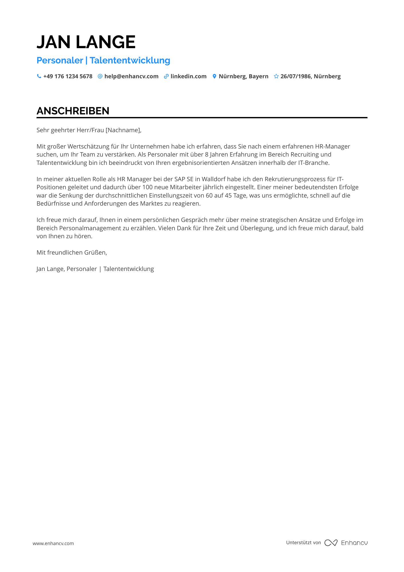 Personaler in der IT Branche Resume Example