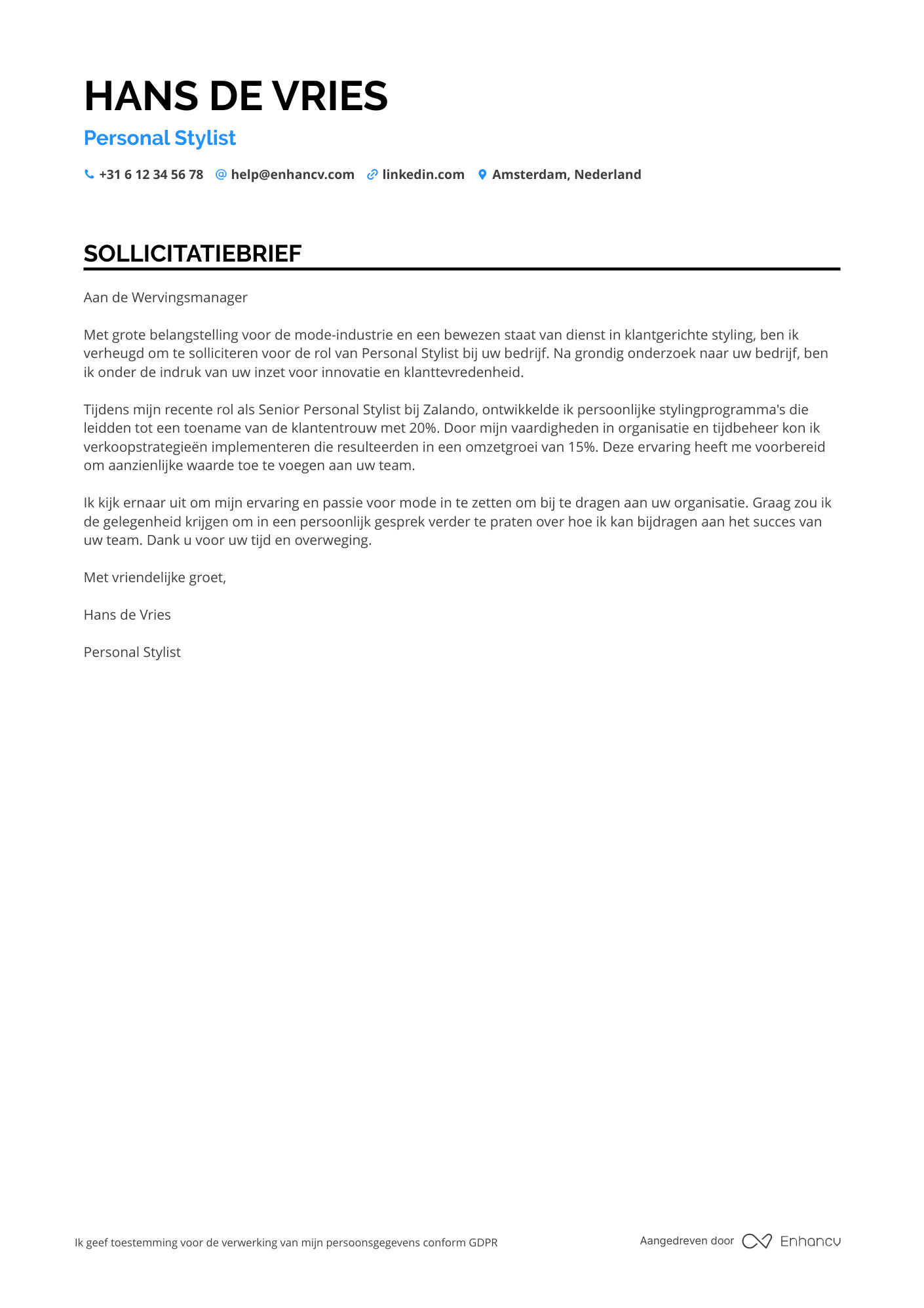 Sollicitatiebrief voor Personal Stylist Resume Example
