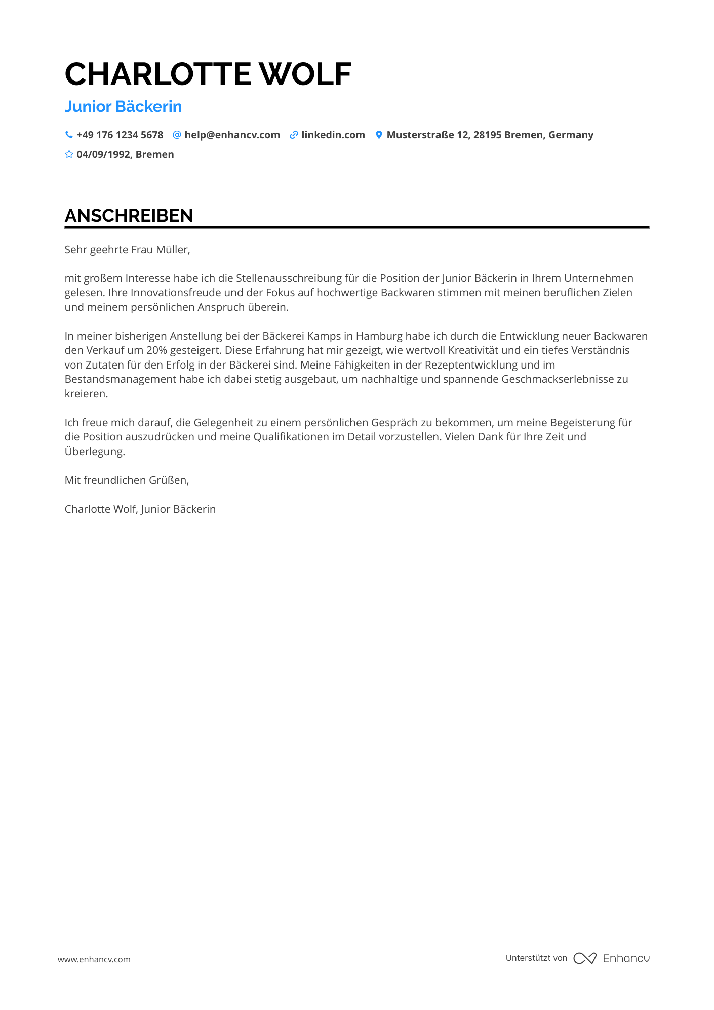 Bäckerlehrling Resume Example