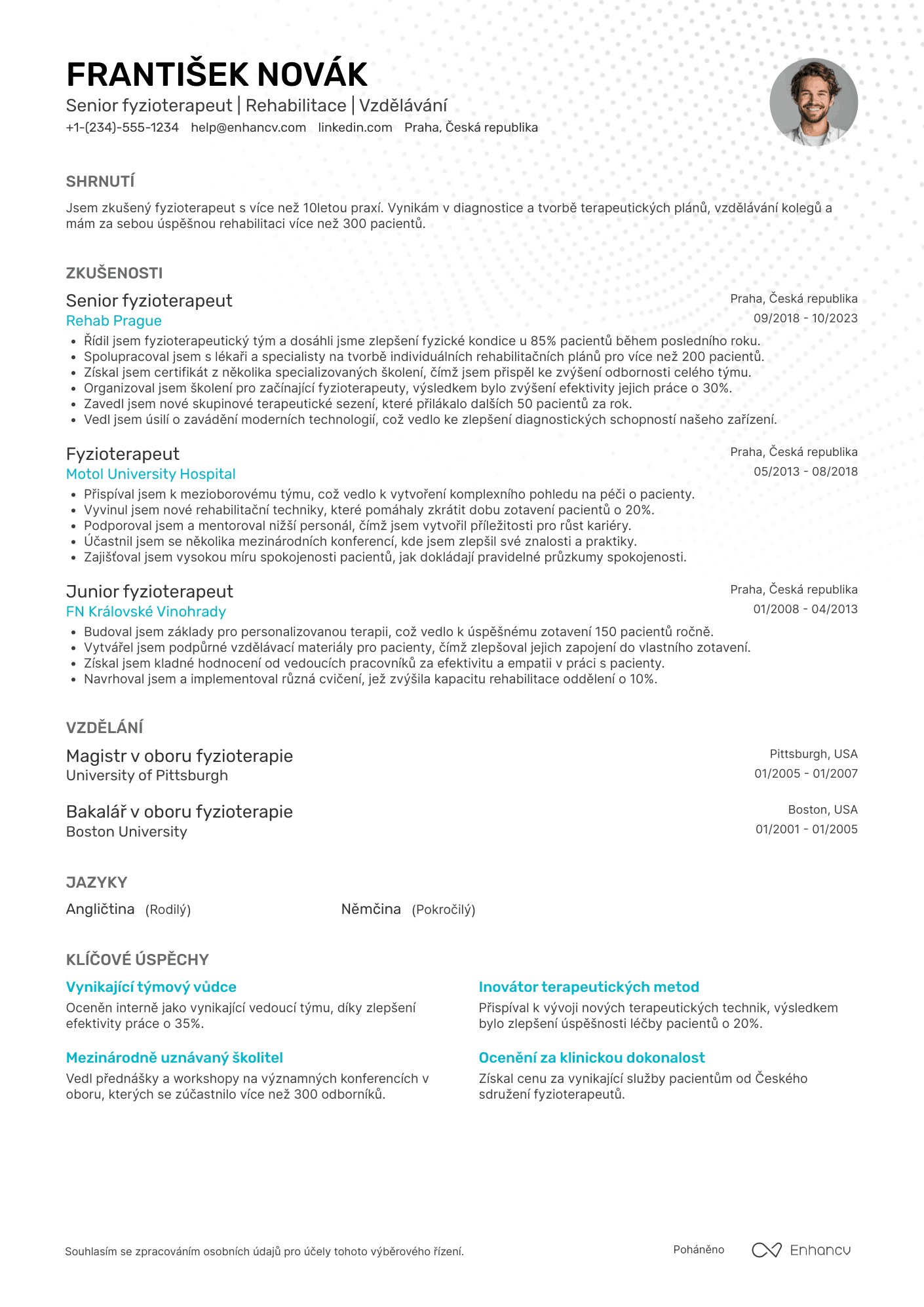 Životopis pro Senior fyzioterapeut Resume Example